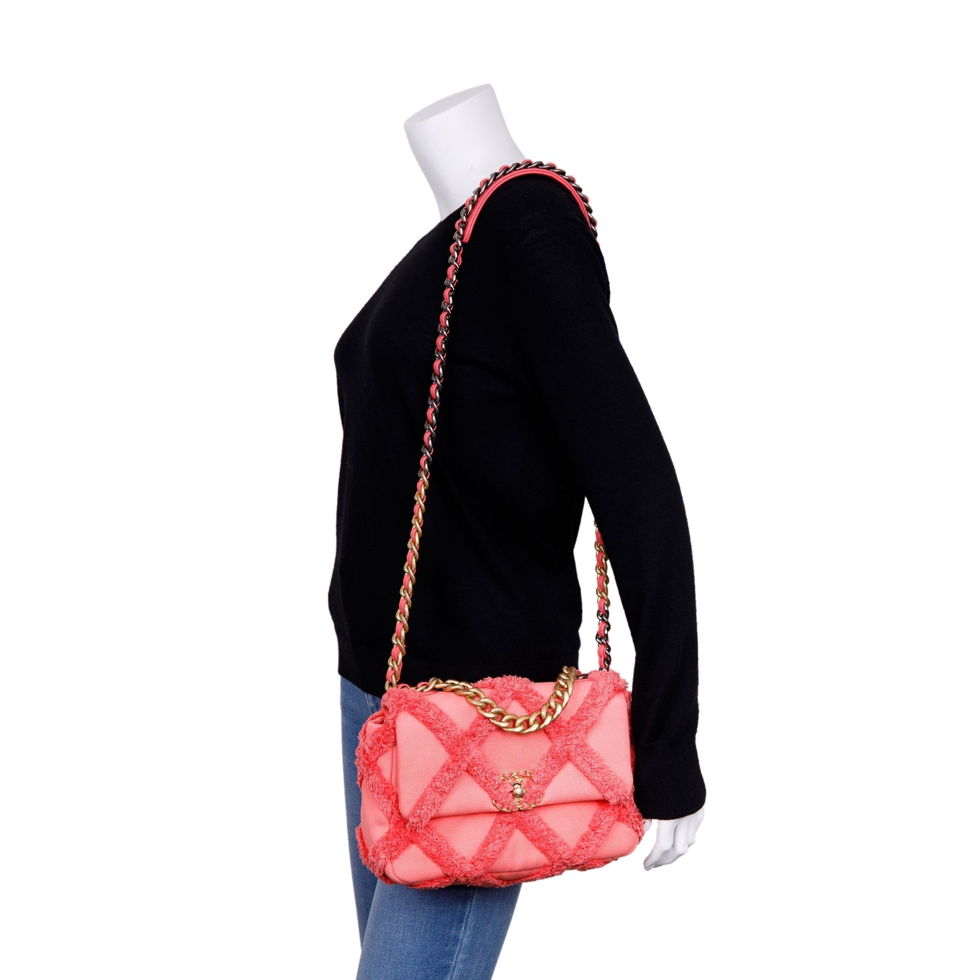 Chanel Coral Quilted Cotton 19 Flap Canvas Travel Bag