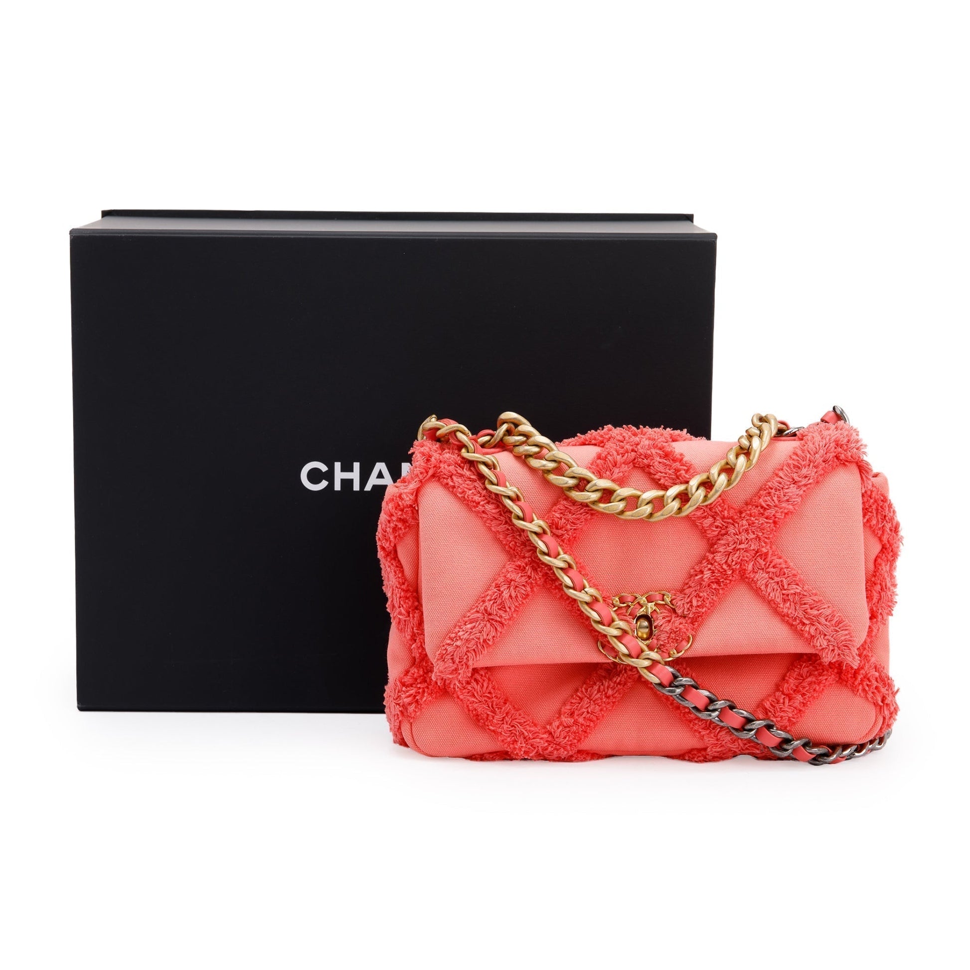 Chanel Coral Quilted Cotton 19 Flap Canvas Travel Bag