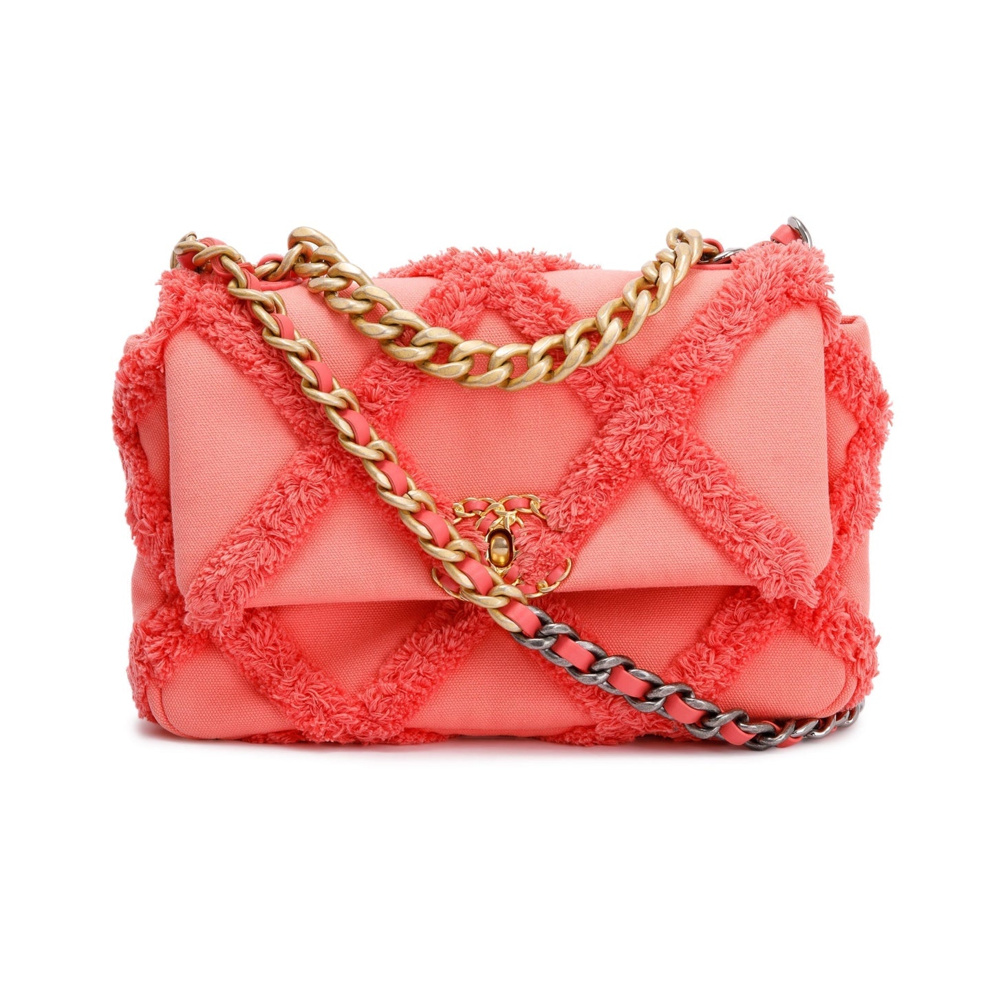 Chanel Coral Quilted Cotton 19 Flap Canvas Travel Bag