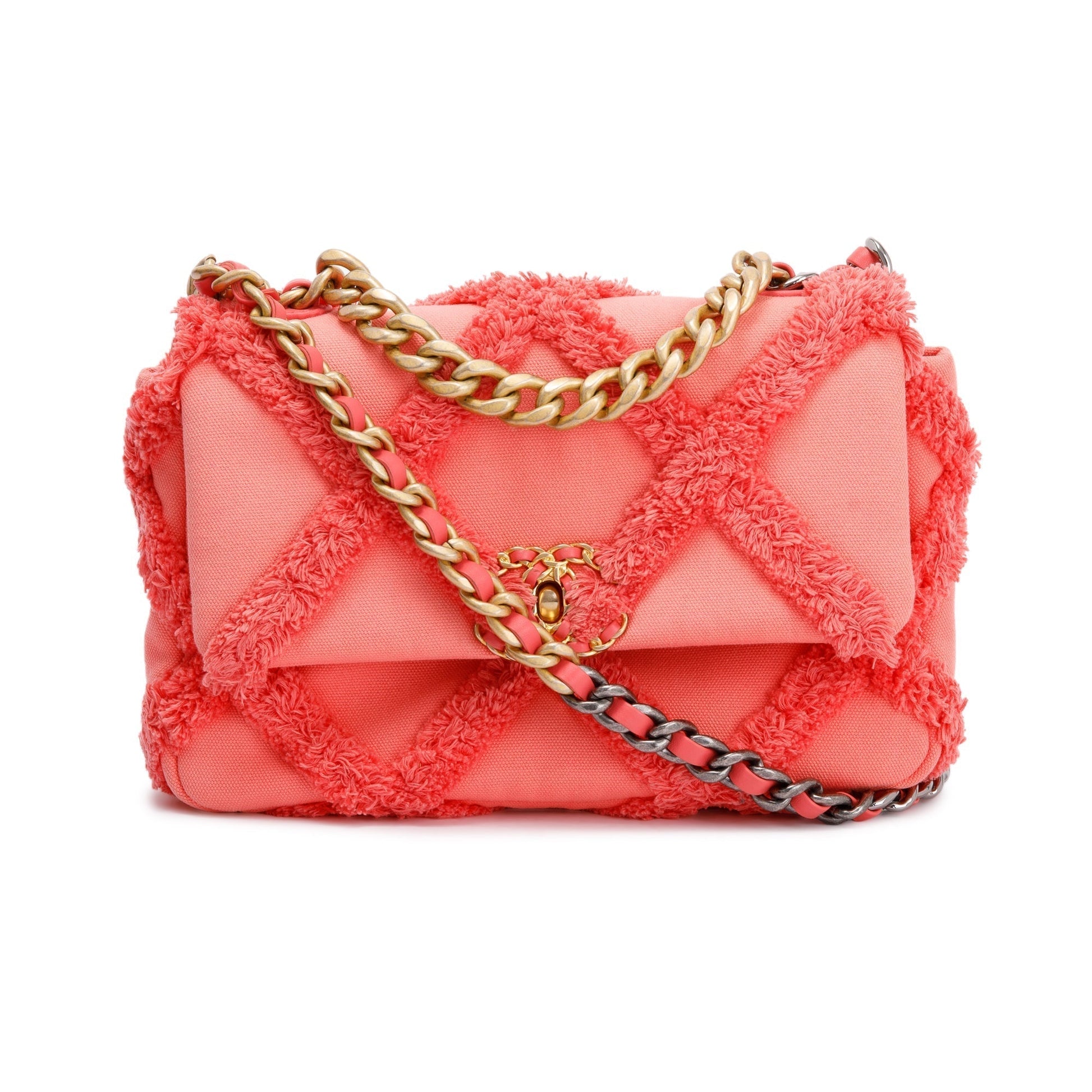 Chanel Coral Quilted Cotton 19 Flap Canvas Travel Bag