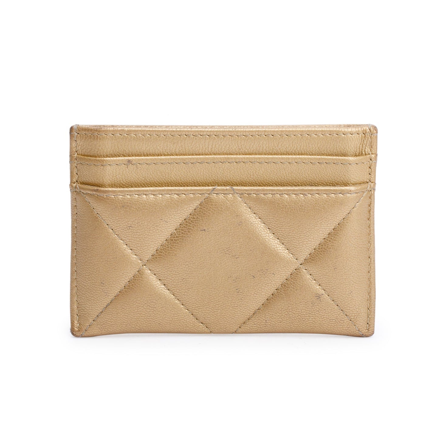 Chanel Iridescent 19 Card Holder Leather Lambskin Gold Wallet Case