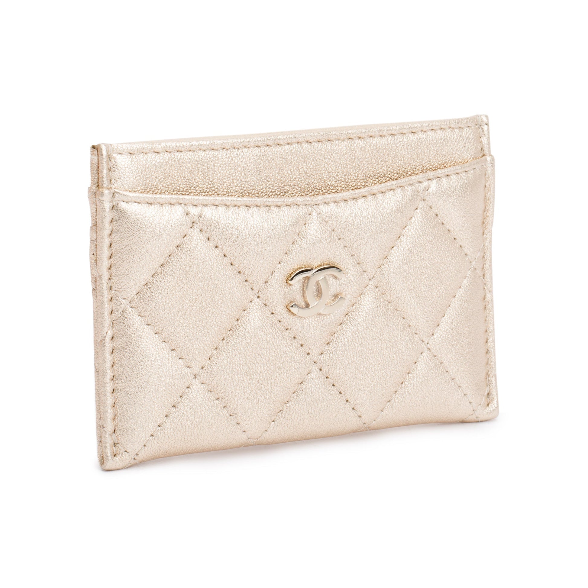 Chanel ard Holder Leather Calfskin Gold Wallet Case