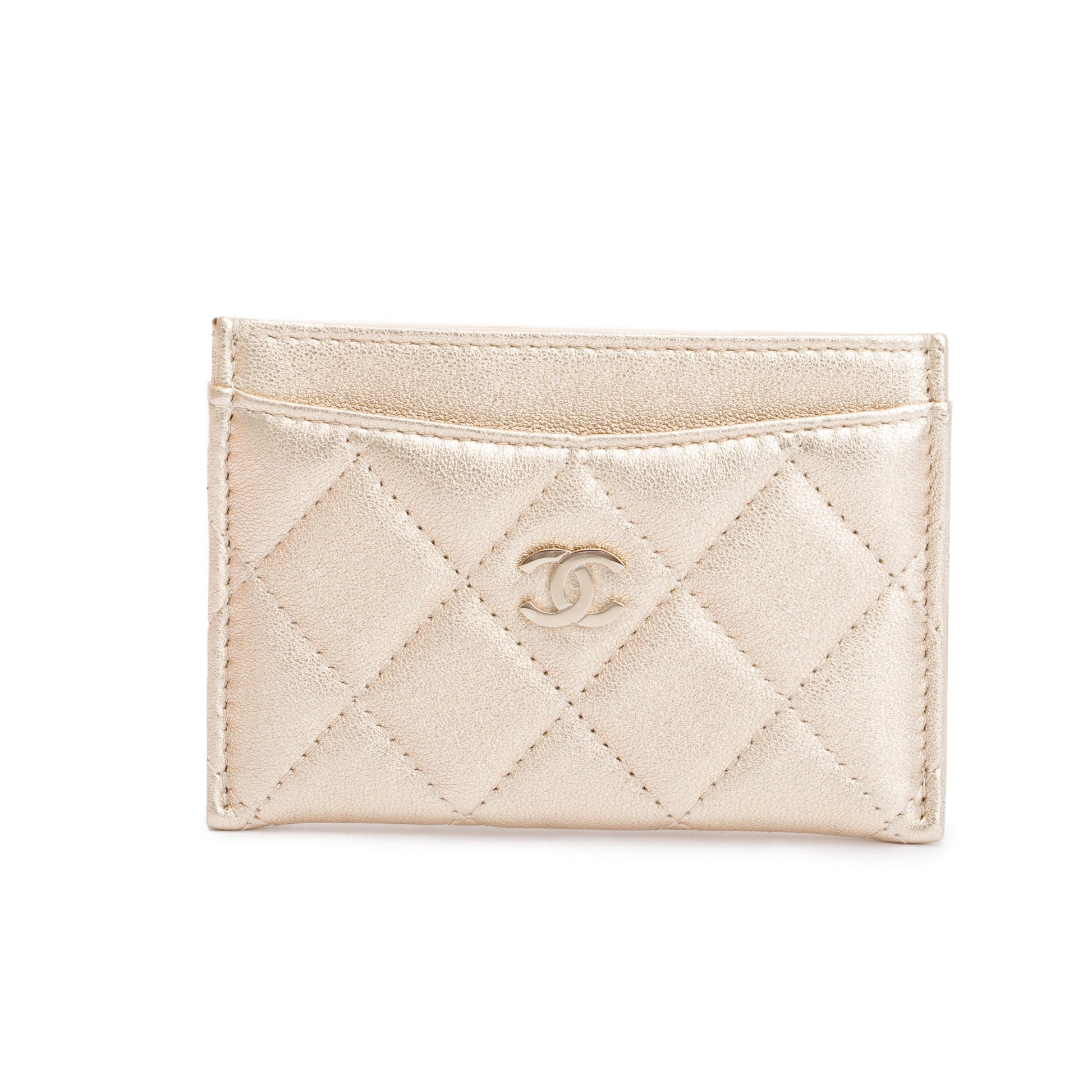 Chanel ard Holder Leather Calfskin Gold Wallet Case