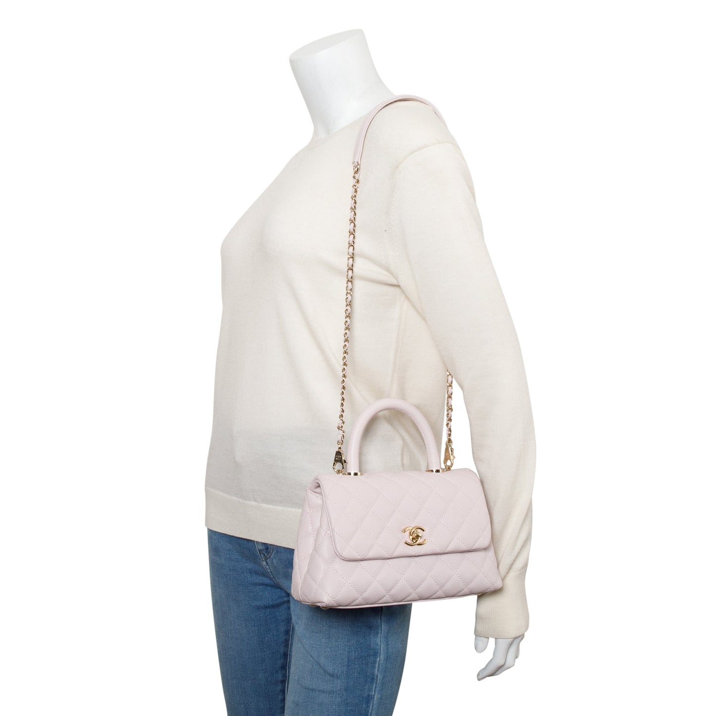 Chanel Quilted Caviar Coco Handle Leather Pink Travel Bag