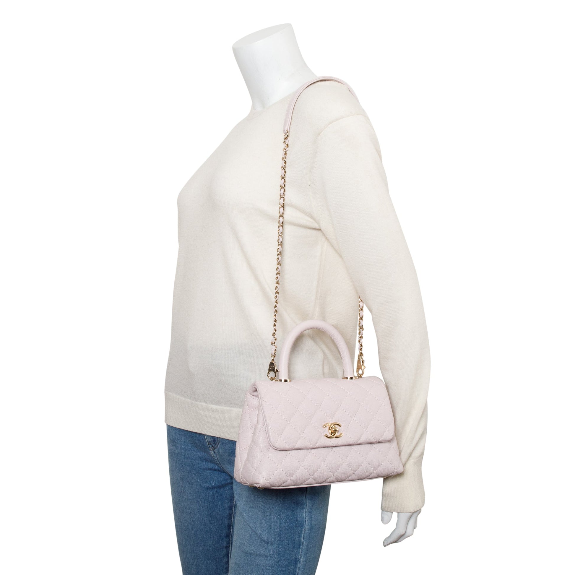 Chanel Quilted Caviar Coco Handle Leather Pink Travel Bag