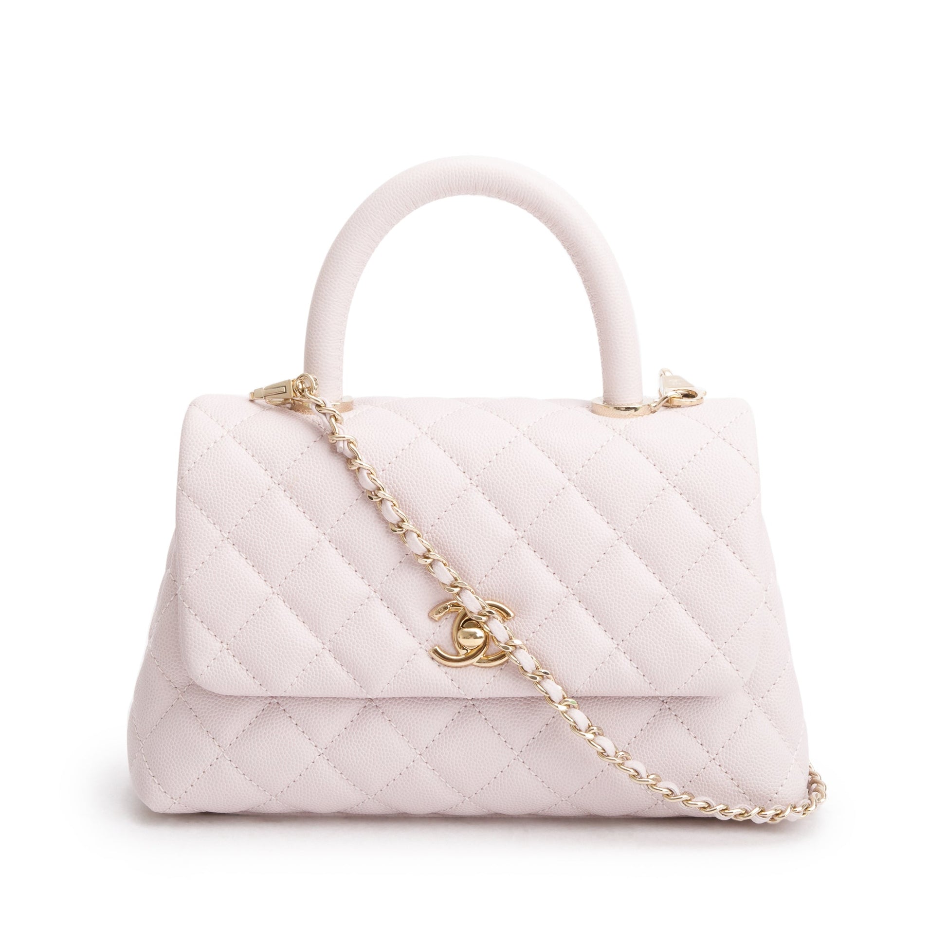 Chanel Quilted Caviar Coco Handle Leather Pink Travel Bag