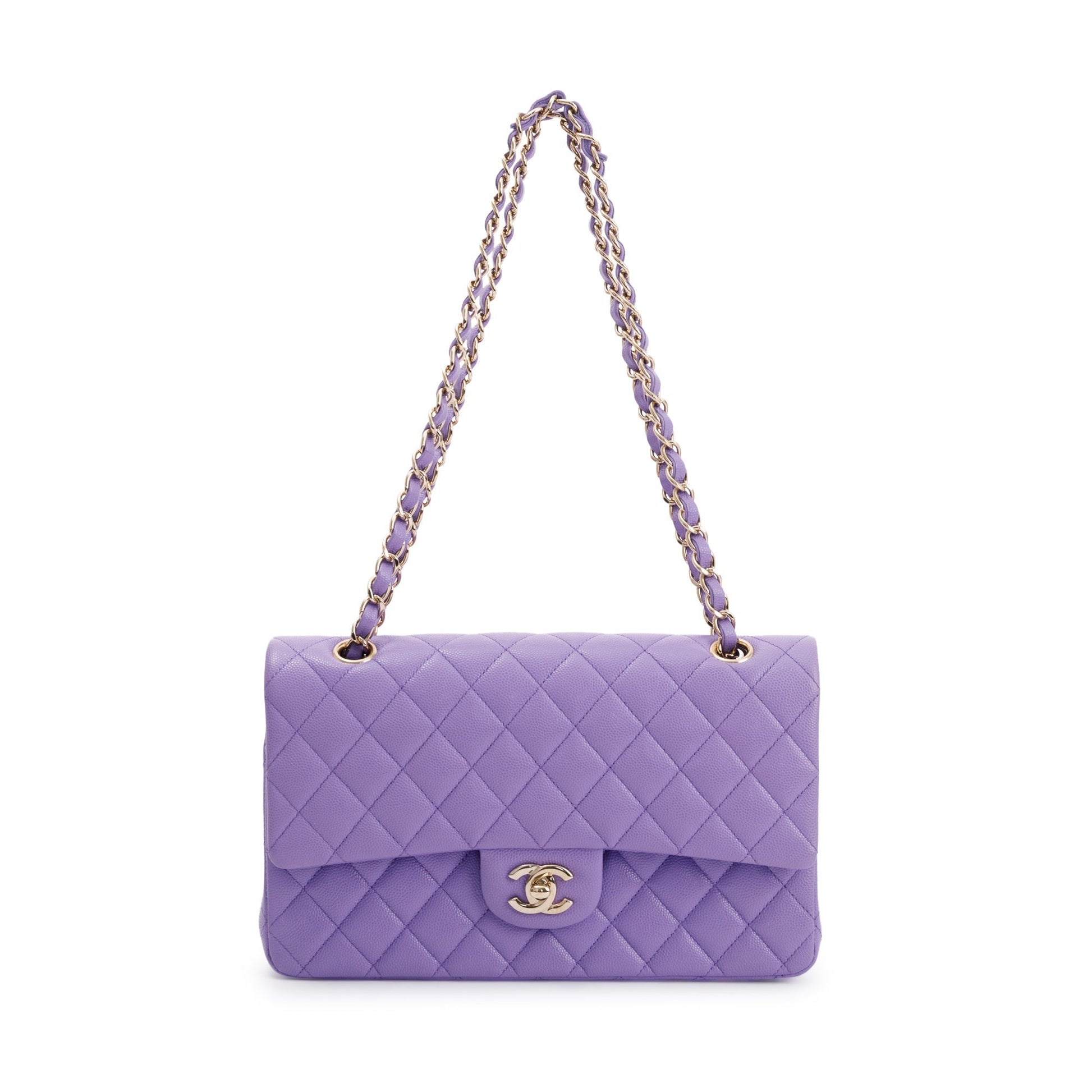Chanel Purple Caviar Classic Double Flap Travel Bag