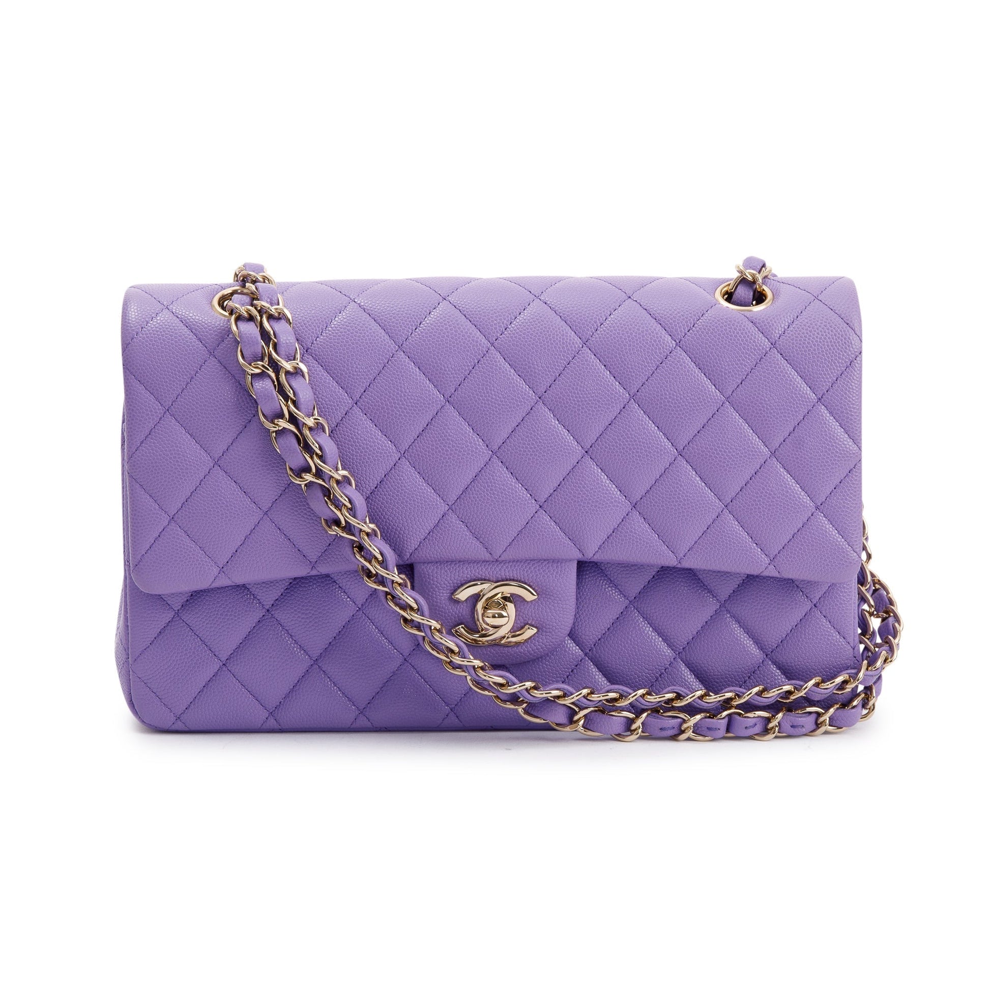 Chanel Purple Caviar Classic Double Flap Travel Bag