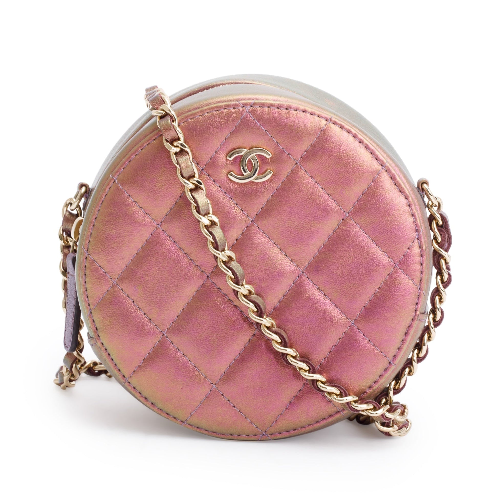 Chanel Purple Iridescent Round CC Leather Calfskin Travel Bag
