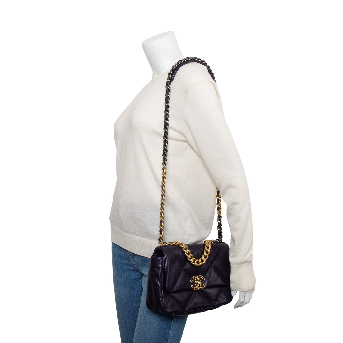 Chanel Purple 19 Flap Leather Lambskin Travel Bag