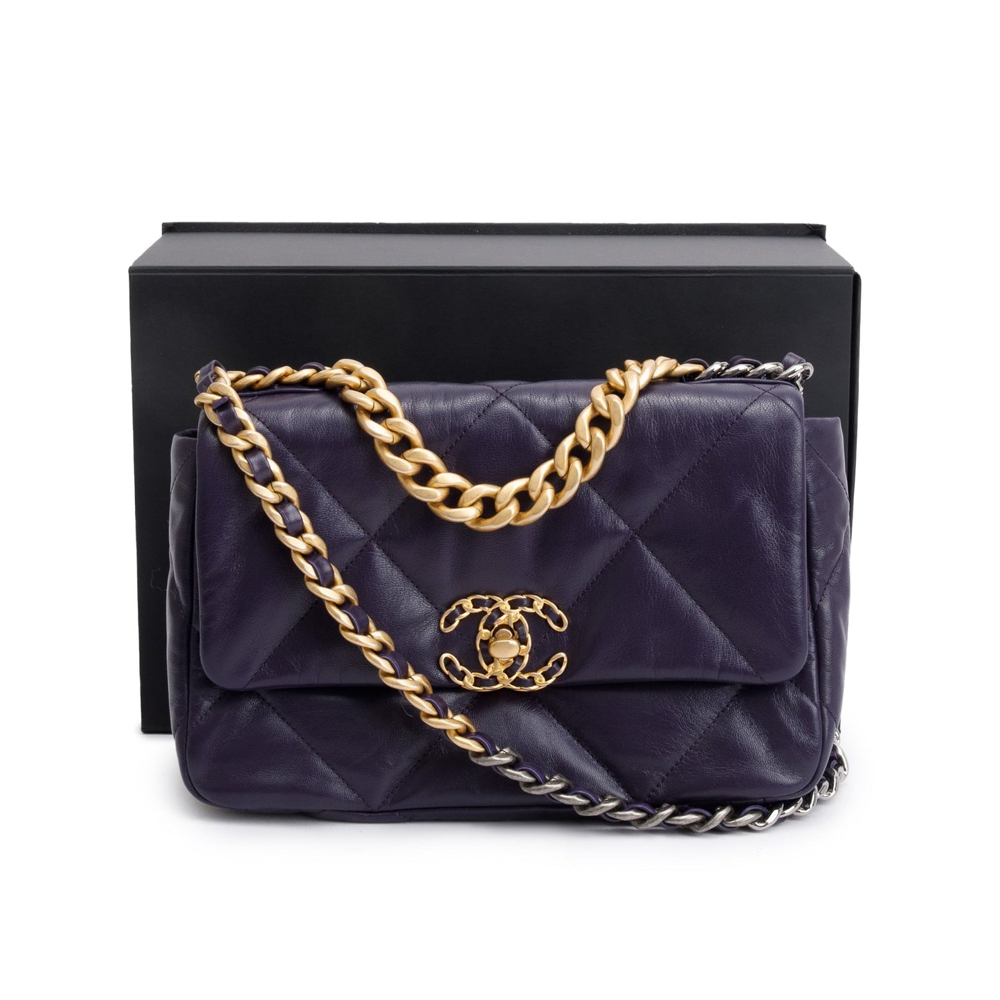 Chanel Purple 19 Flap Leather Lambskin Travel Bag