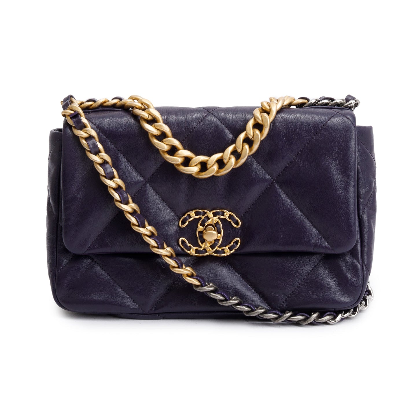 Chanel Purple 19 Flap Leather Lambskin Travel Bag