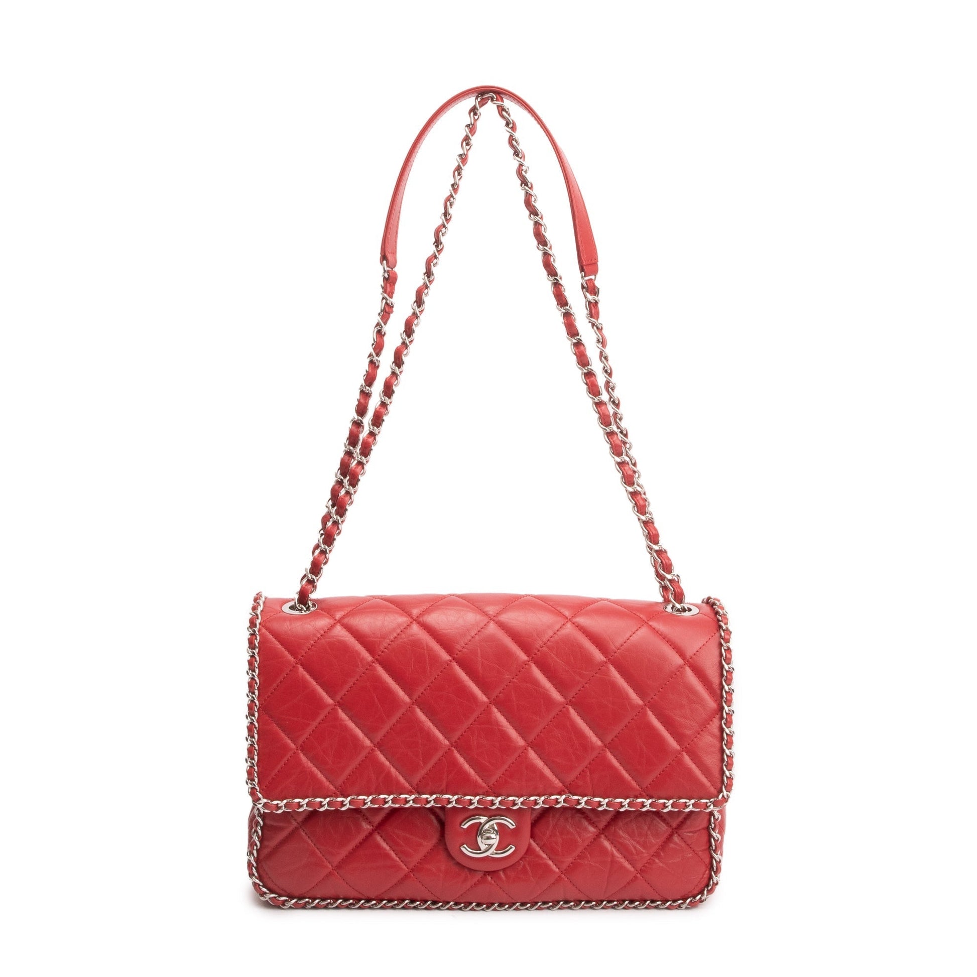 Chanel Quilted Running Flap Leather Calfskin Red Travel Bag