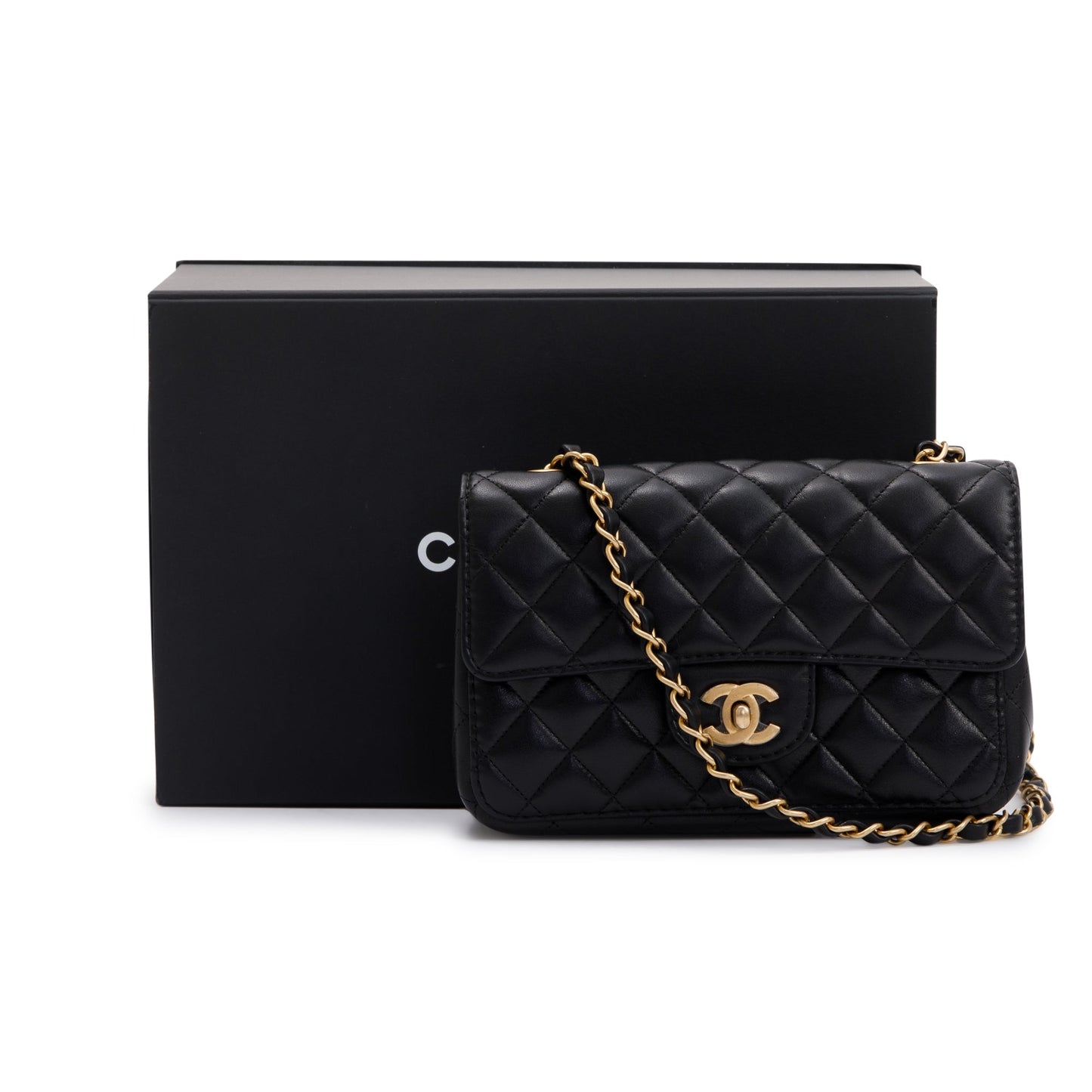 Chanel Into Flap Lambskin Black Travel Bag