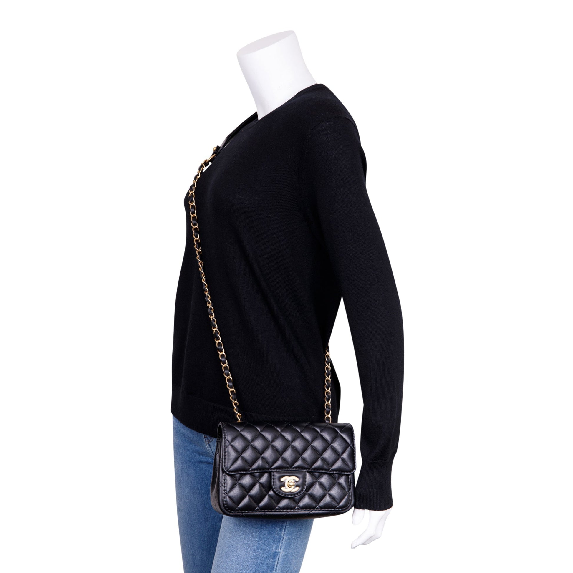 Chanel Into Flap Lambskin Black Travel Bag