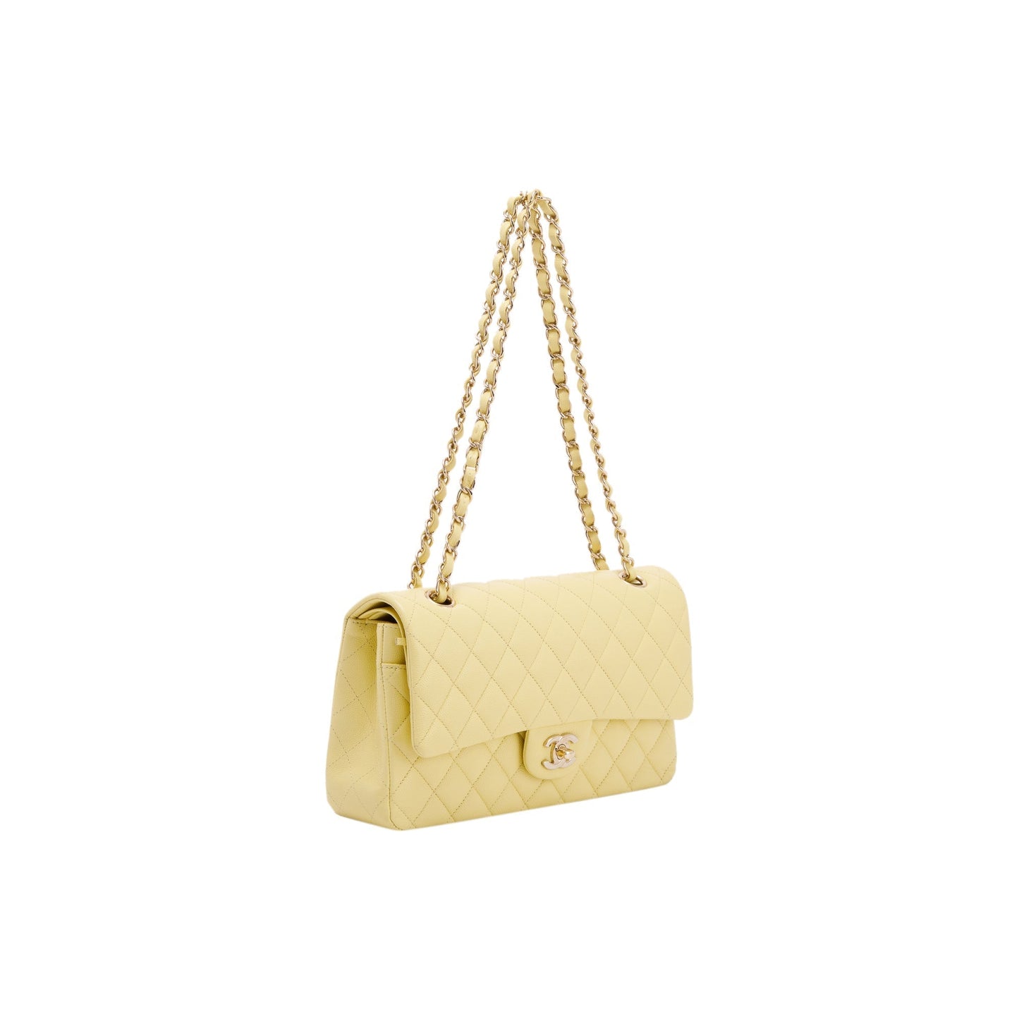 Chanel Caviar Classic Double Flap Yellow Travel Bag