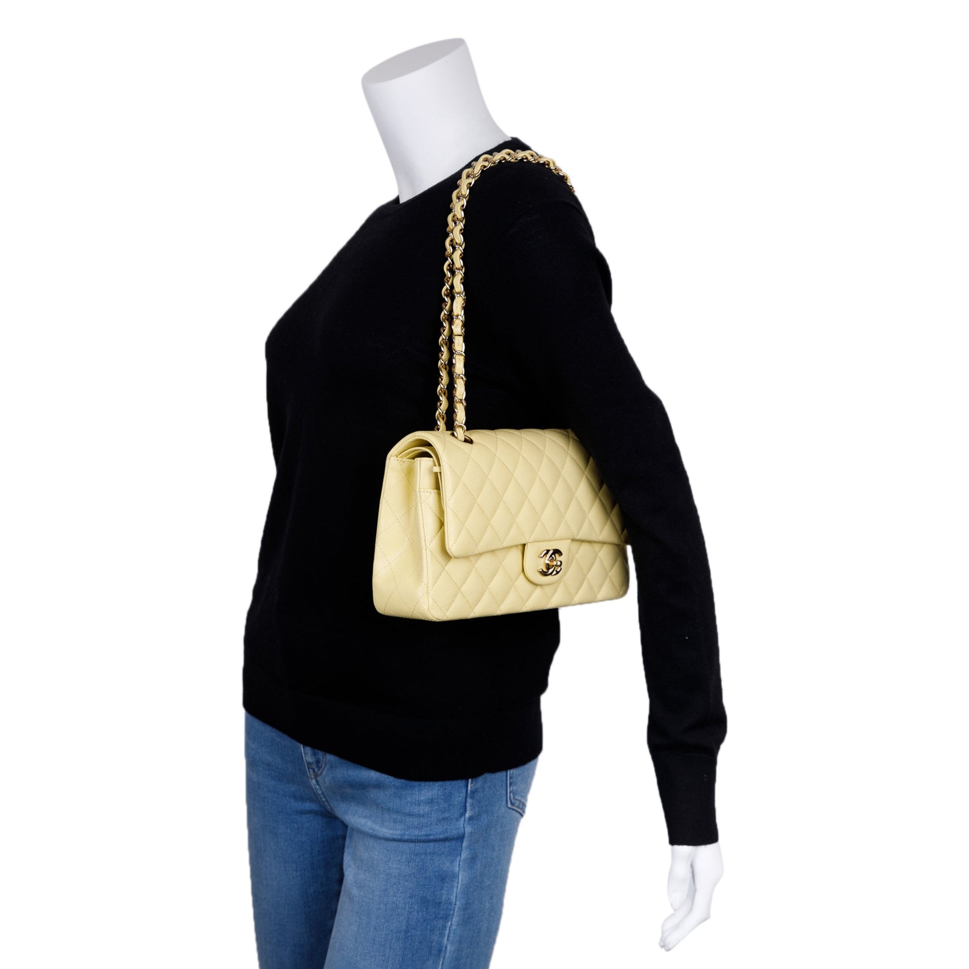 Chanel Caviar Classic Double Flap Yellow Travel Bag