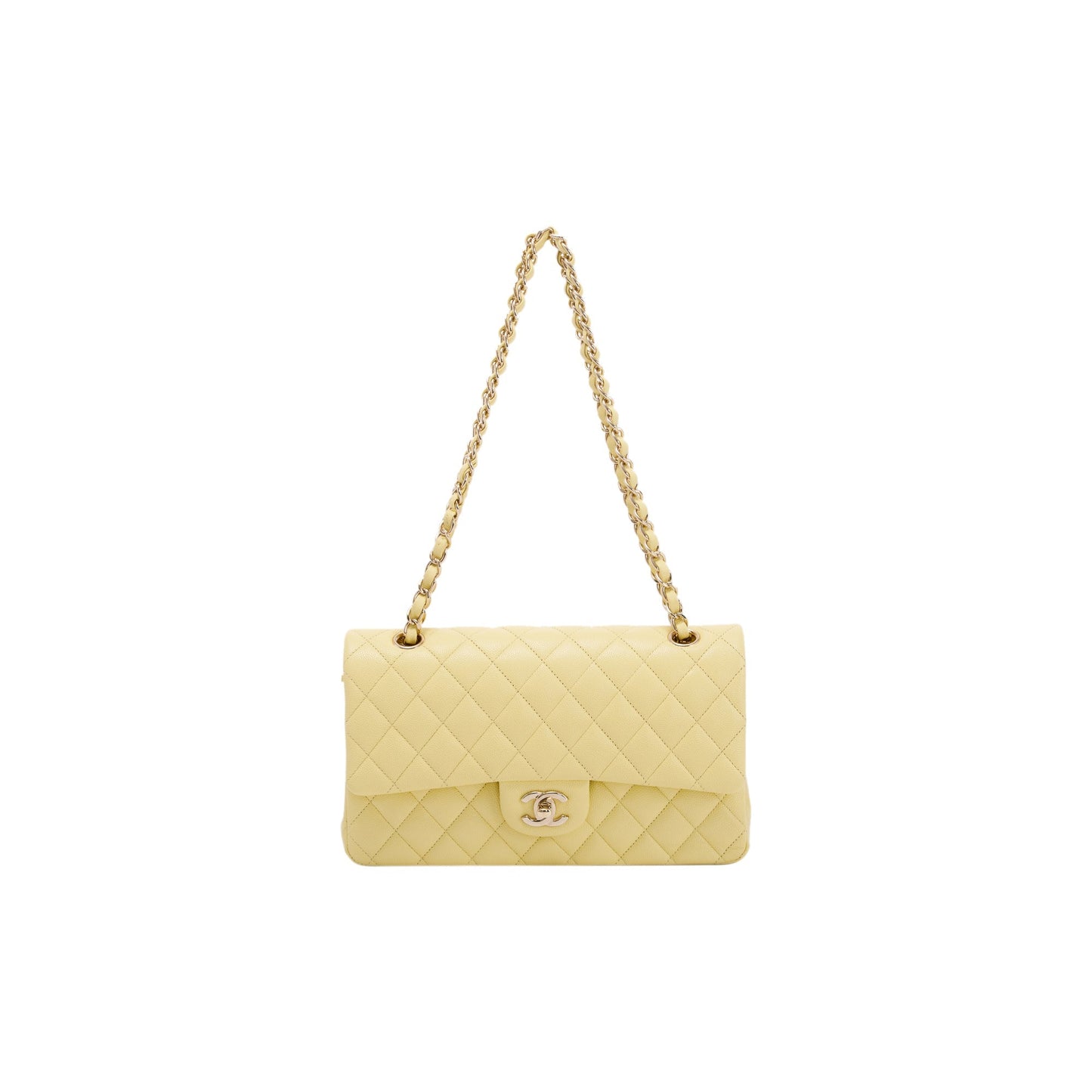 Chanel Caviar Classic Double Flap Yellow Travel Bag