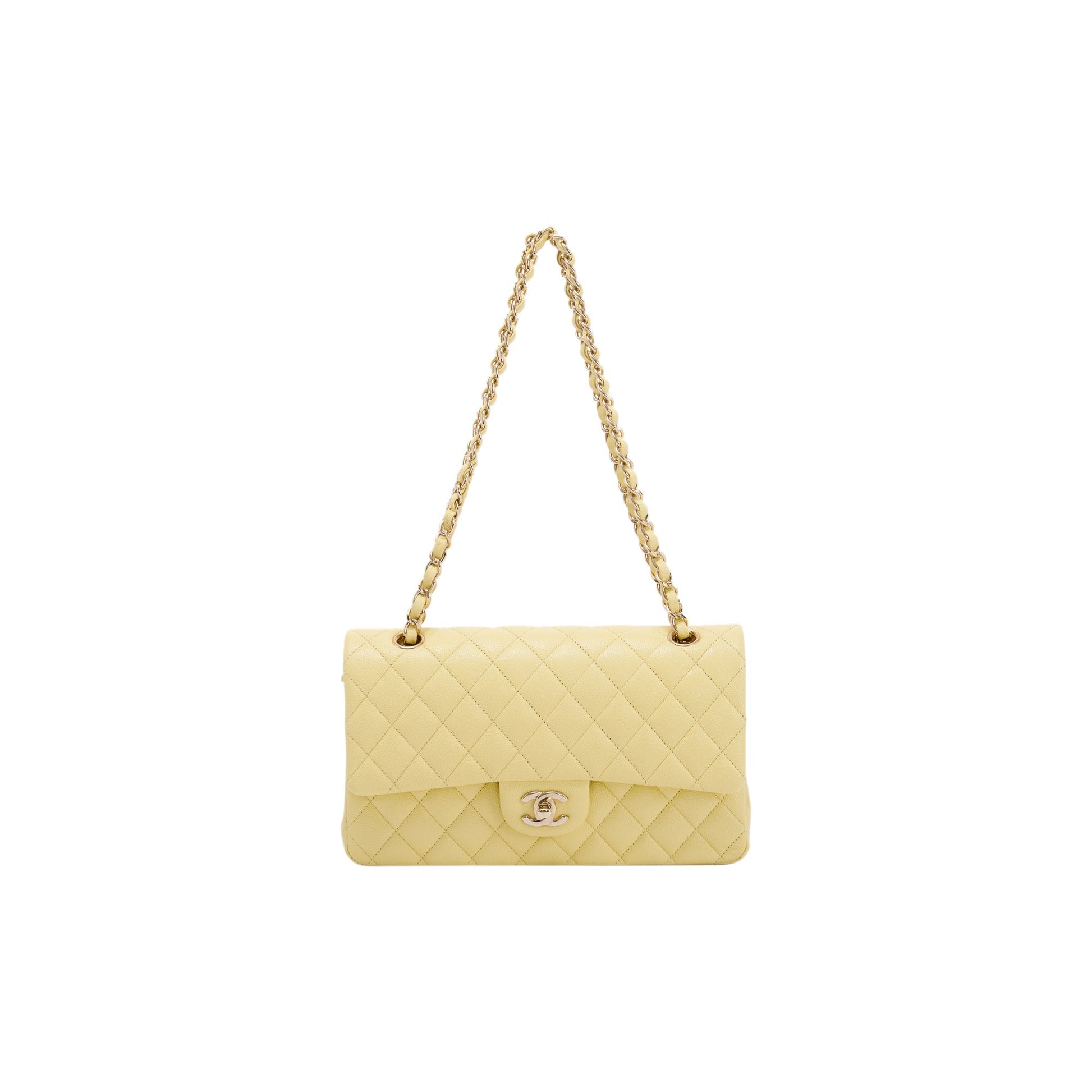 Chanel Caviar Classic Double Flap Yellow Travel Bag