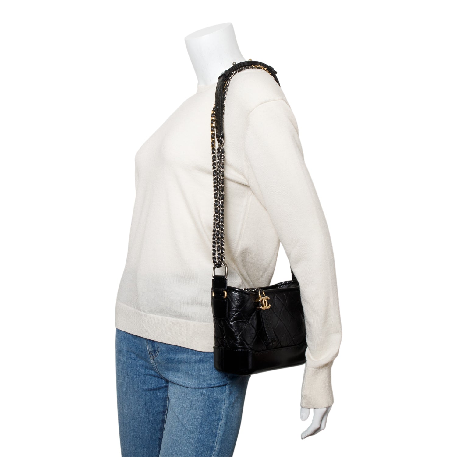 Chanel Aged Gabrielle Hobo Leather Calfskin Black Travel Bag Authenticity Card