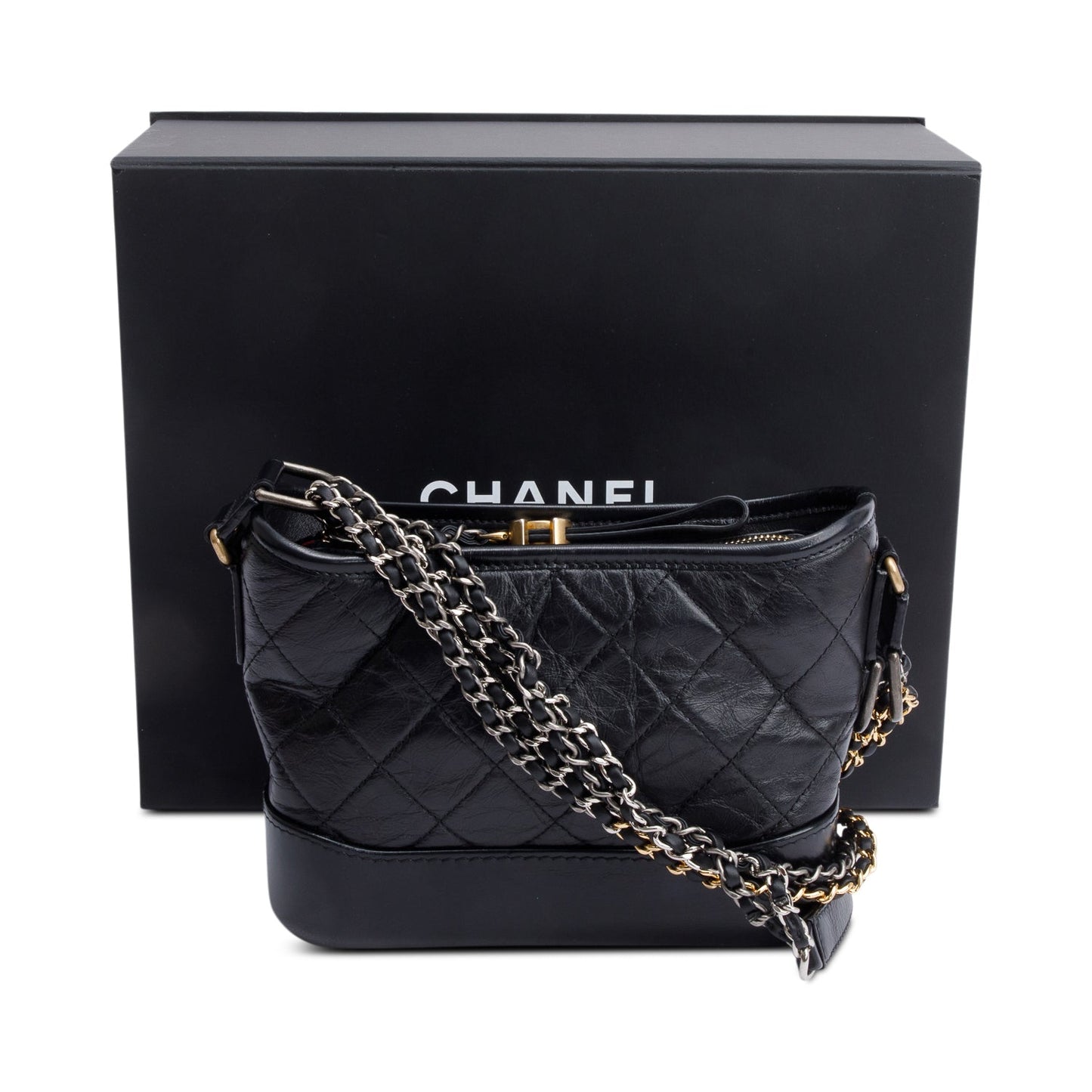 Chanel Aged Gabrielle Hobo Leather Calfskin Black Travel Bag Authenticity Card