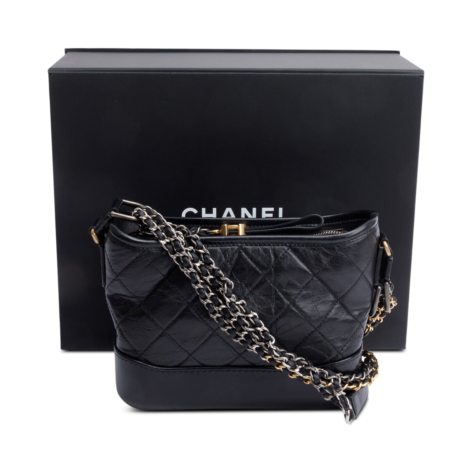 Chanel Aged Gabrielle Hobo Leather Calfskin Black Travel Bag Authenticity Card