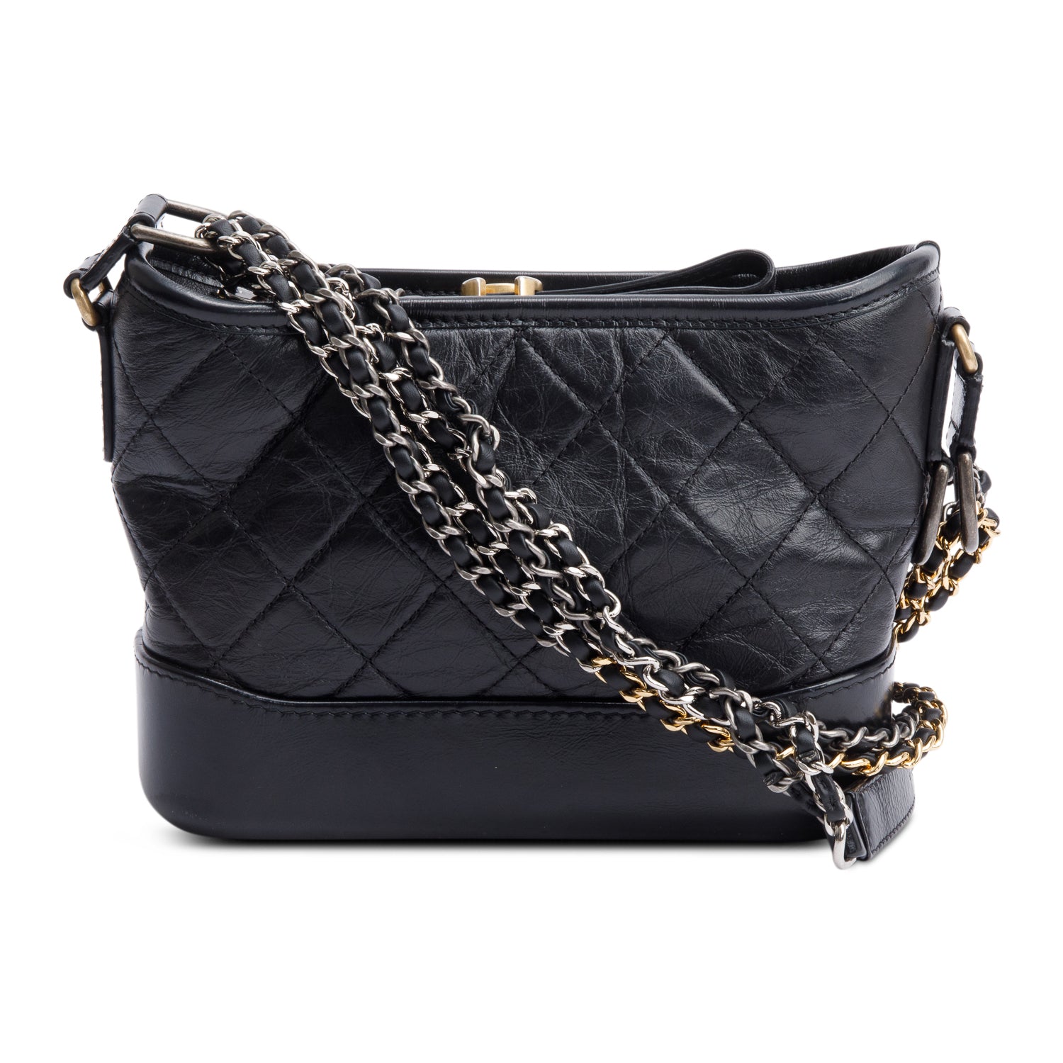 Chanel Aged Gabrielle Hobo Leather Calfskin Black Travel Bag Authenticity Card
