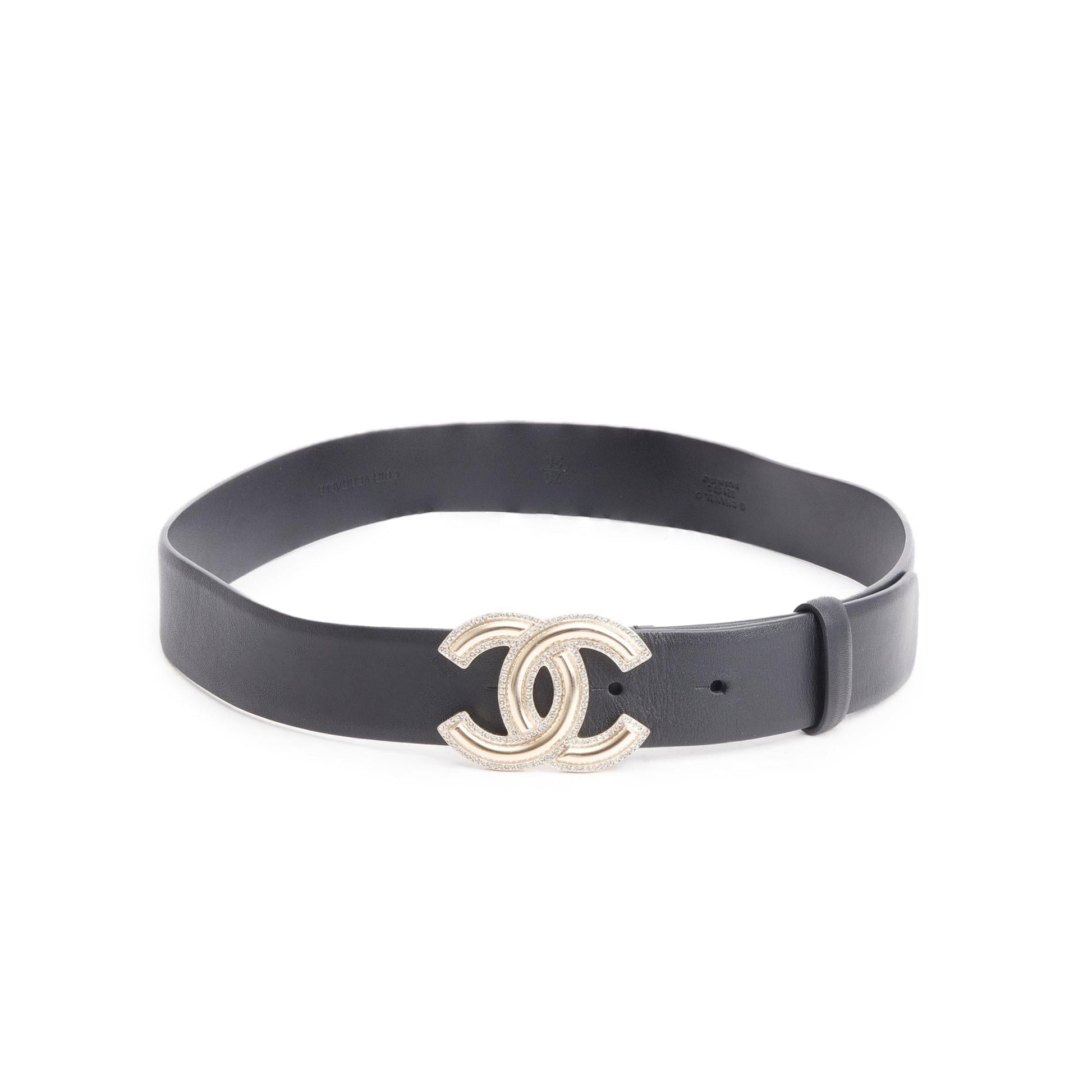 Chanel Strass CC Buckle Belt 70 Leather Calfskin Black