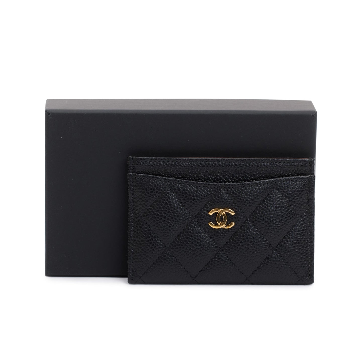 Chanel Caviar Classic Card Holder Leather Black Wallet Case