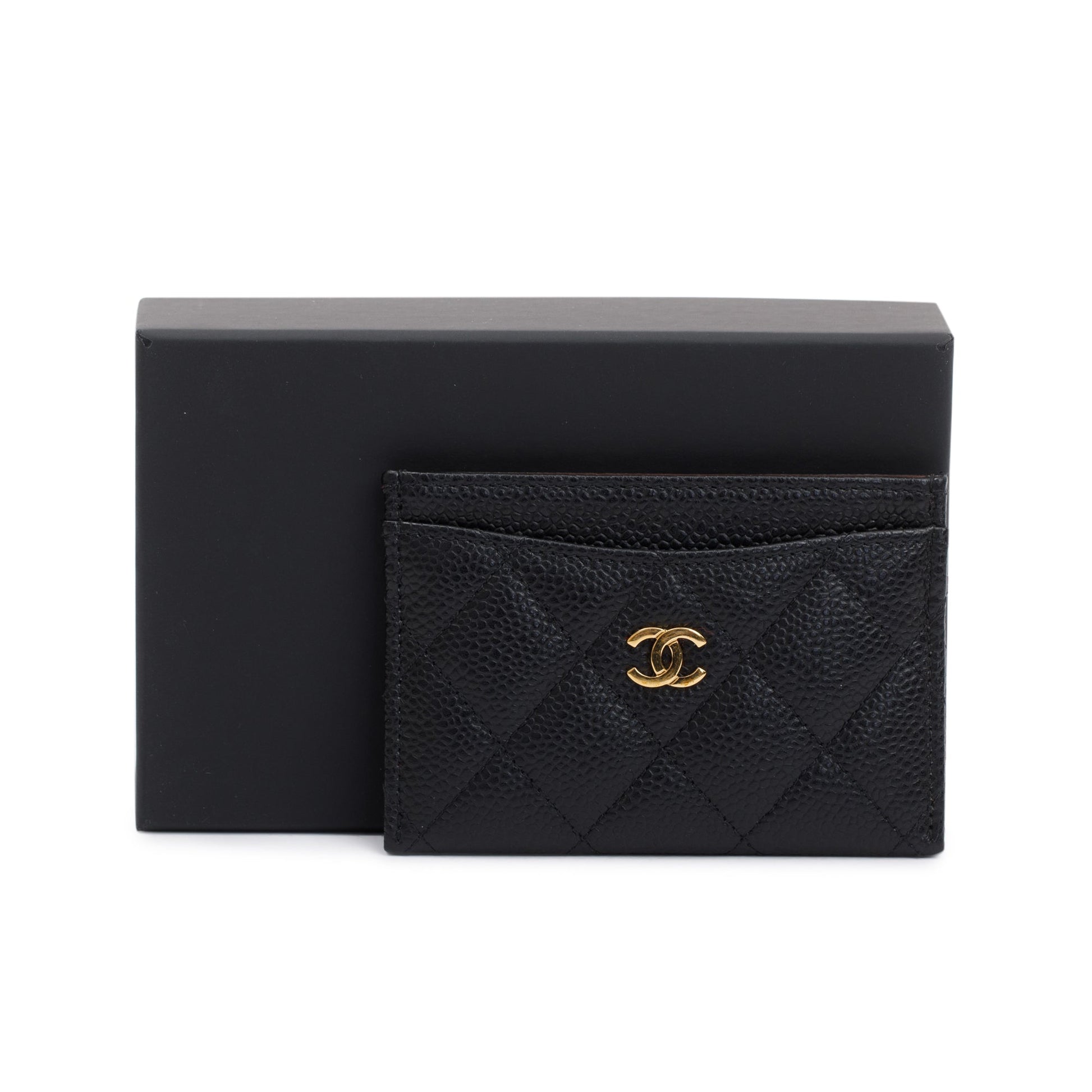Chanel Caviar Classic Card Holder Leather Black Wallet Case