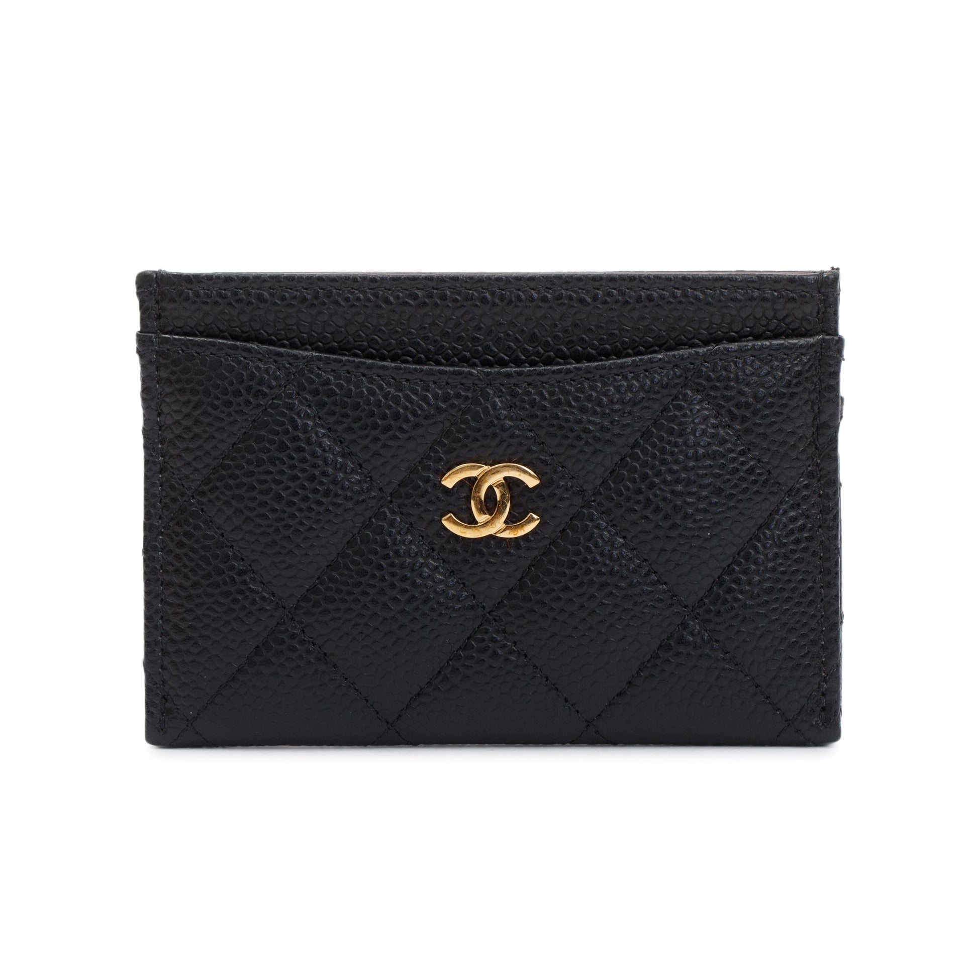 Chanel Caviar Classic Card Holder Leather Black Wallet Case