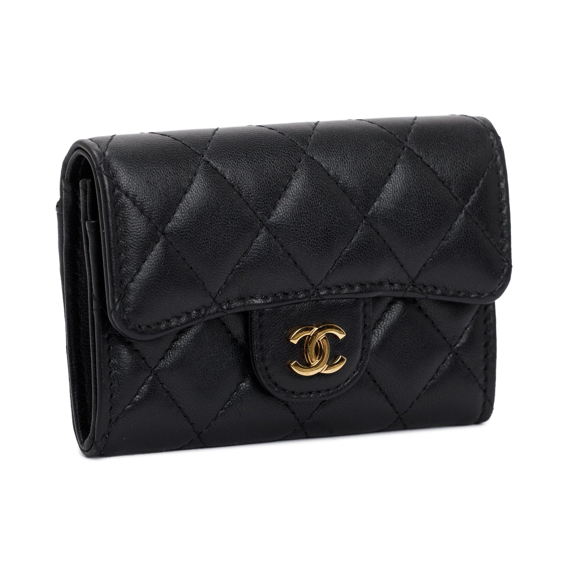 Chanel Caviar Classic Flap Card Holder Leather Black Wallet Case