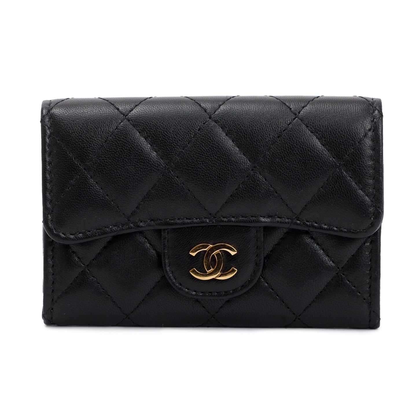 Chanel Caviar Classic Flap Card Holder Leather Black Wallet Case