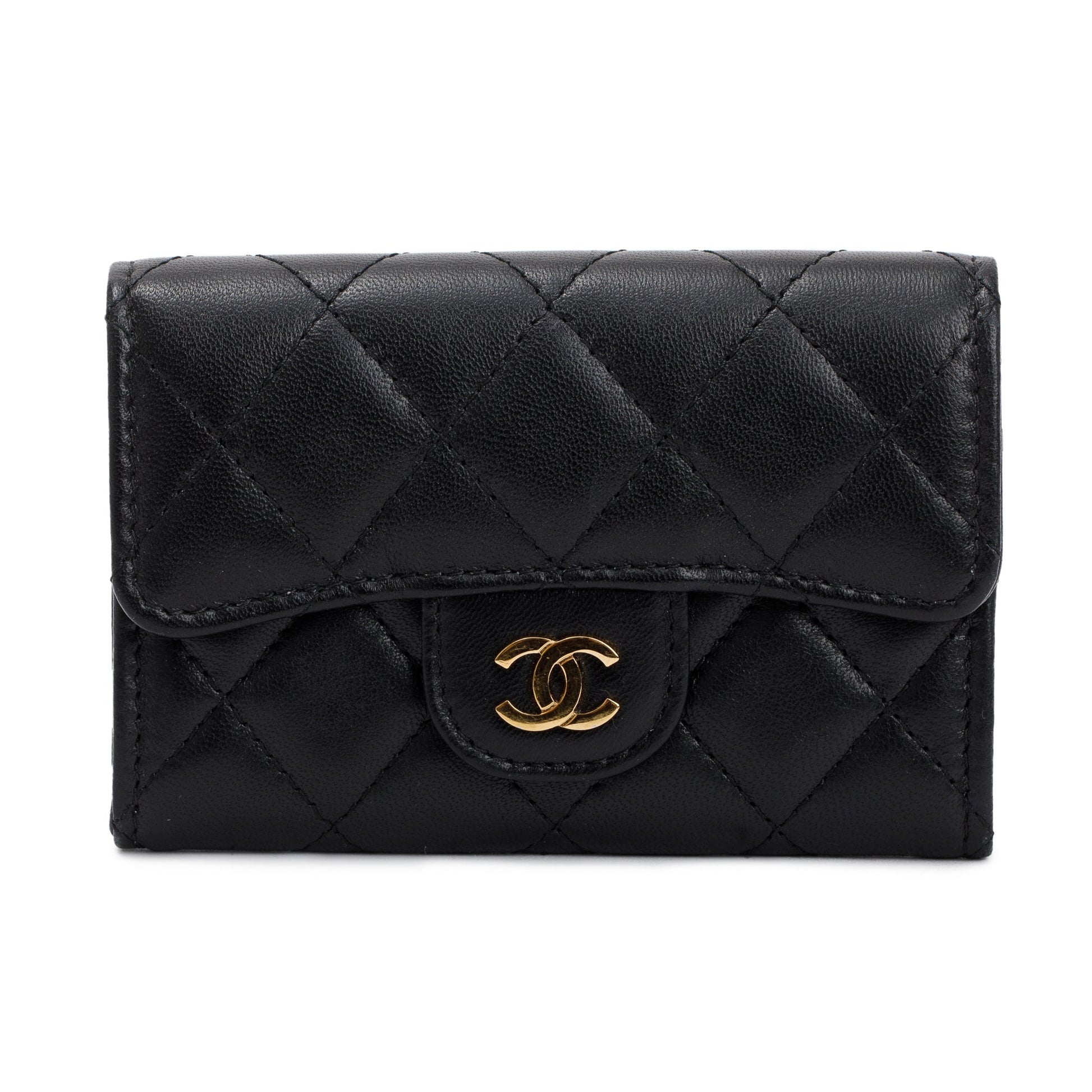 Chanel Caviar Classic Flap Card Holder Leather Black Wallet Case