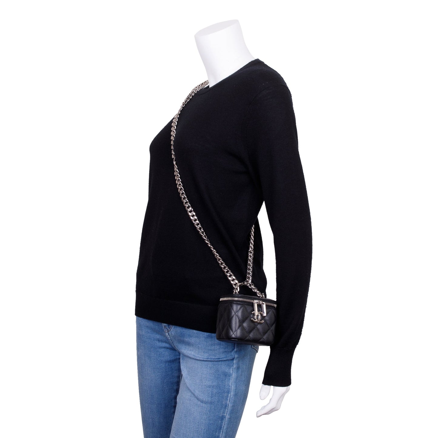 Chanel Caviar Coco Vanity Leather Black Travel Bag