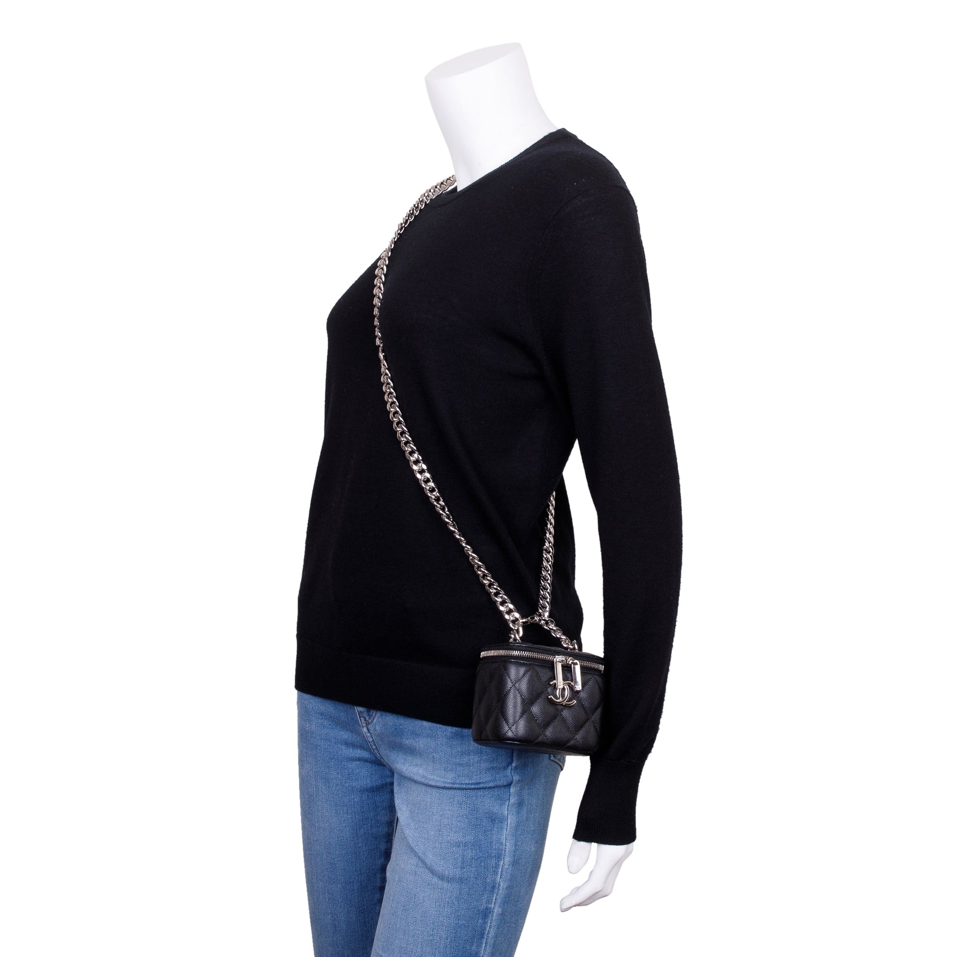 Chanel Caviar Coco Vanity Leather Black Travel Bag