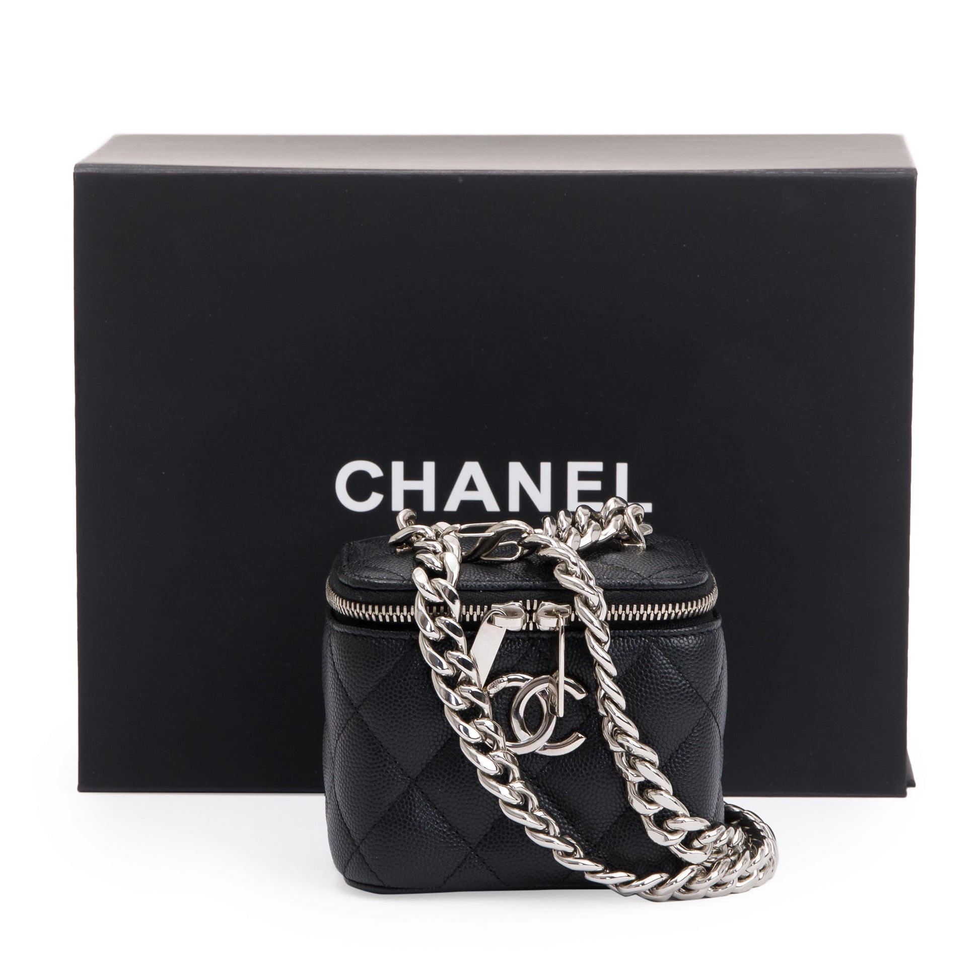 Chanel Caviar Coco Vanity Leather Black Travel Bag