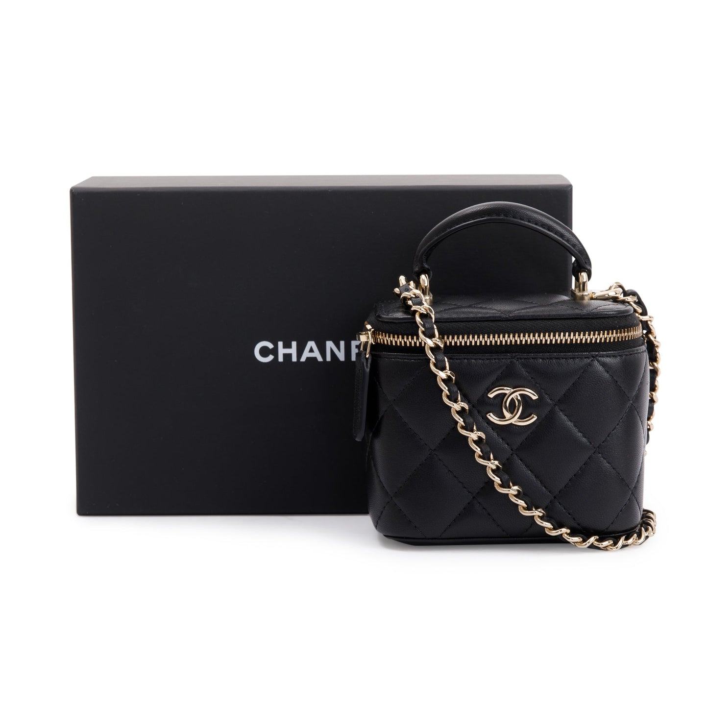 Chanel Vanity Leather Lambskin Black Travel Bag