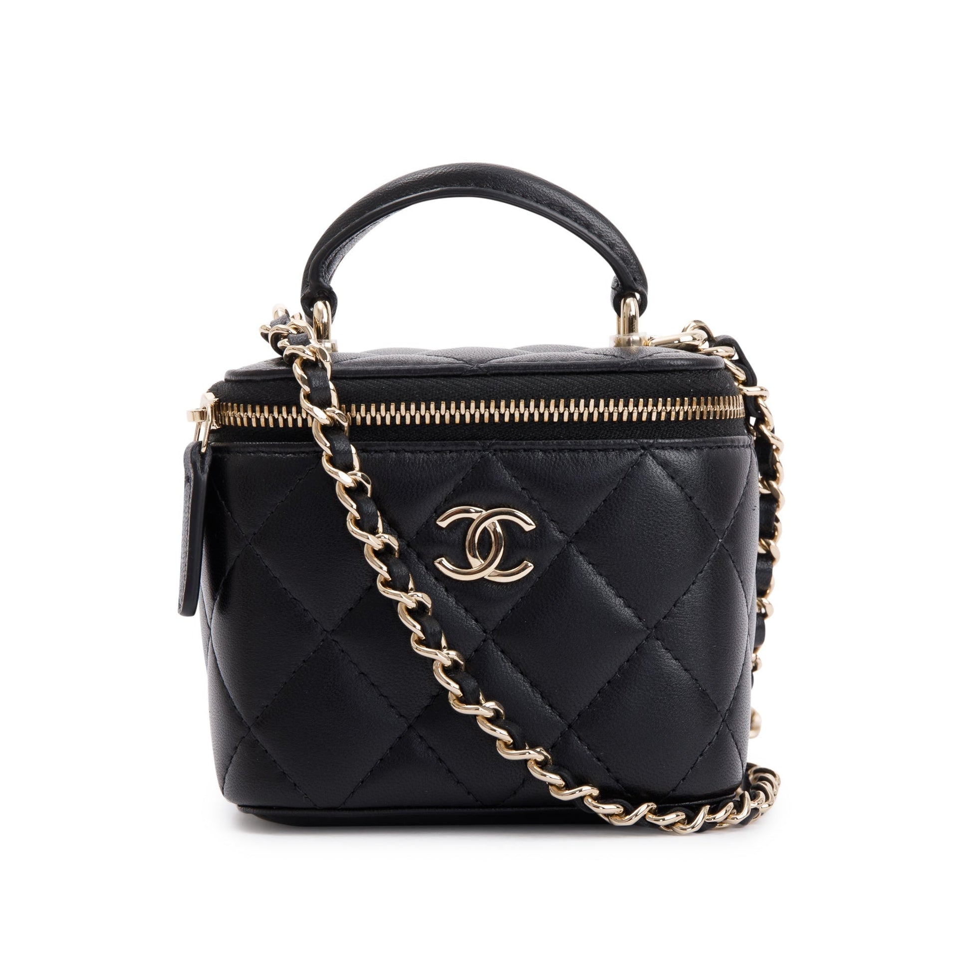 Chanel Vanity Leather Lambskin Black Travel Bag