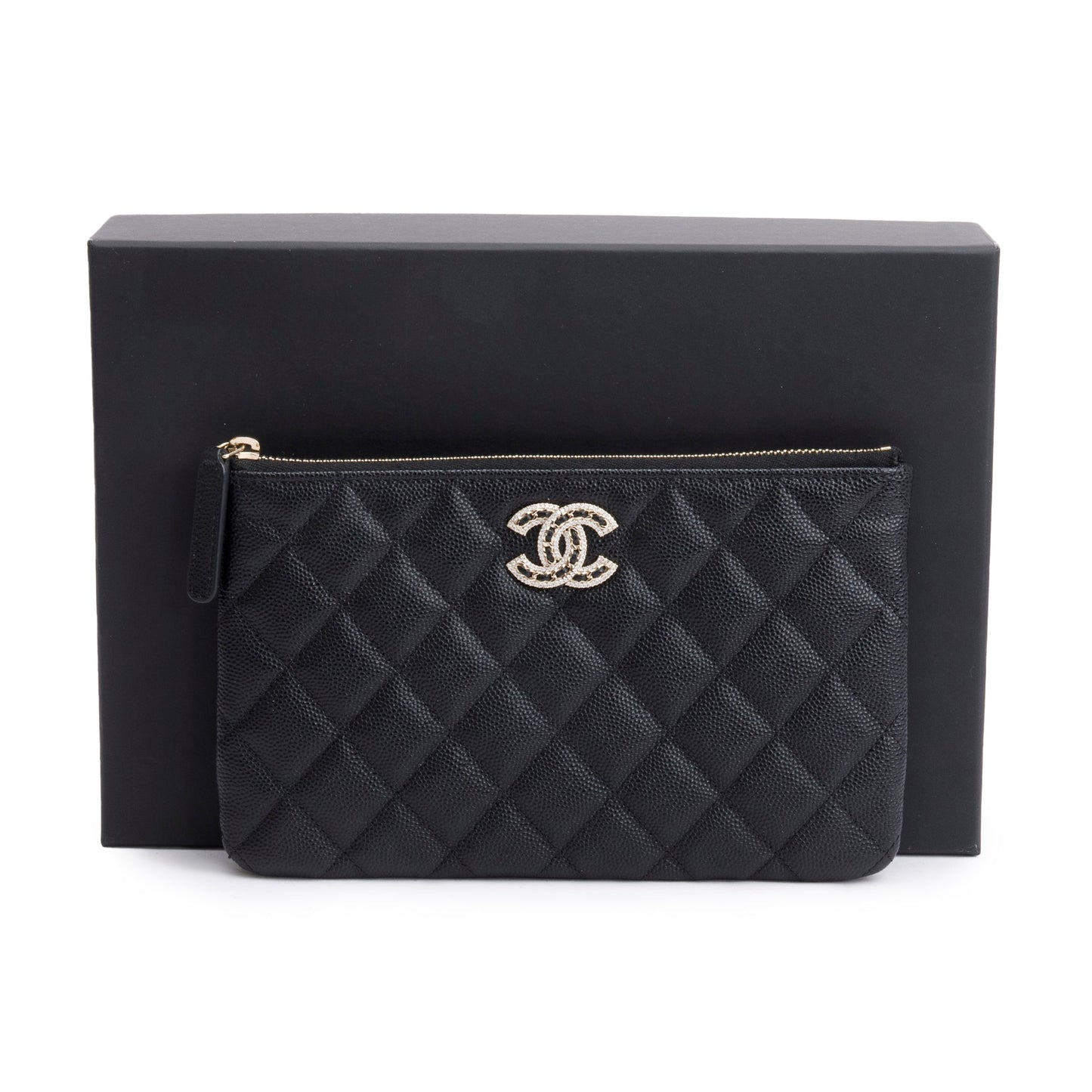 Chanel Quilted Caviar CC Strass O Leather Black Travel Bag
