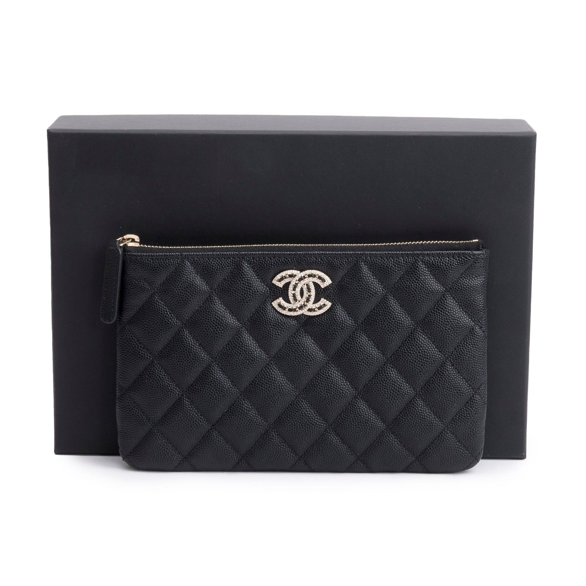 Chanel Quilted Caviar CC Strass O Leather Black Travel Bag