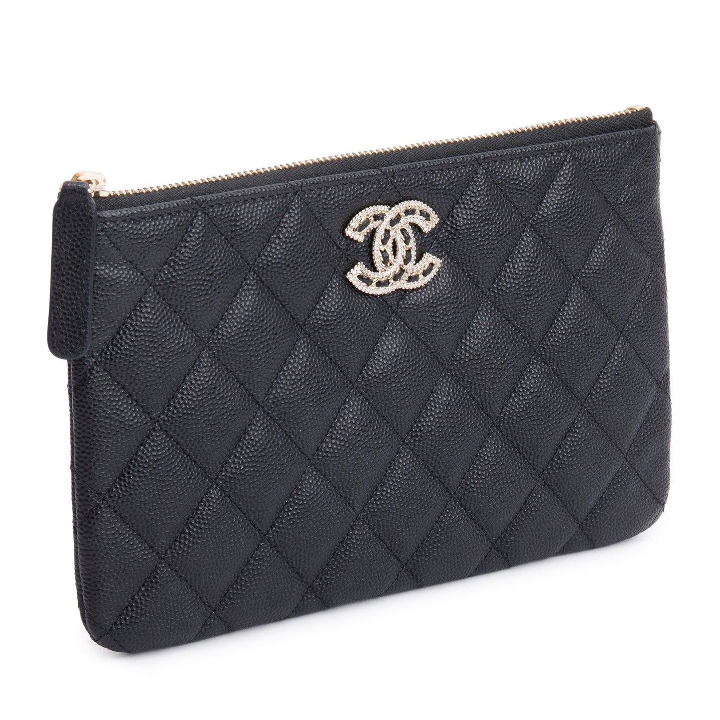 Chanel Quilted Caviar CC Strass O Leather Black Travel Bag