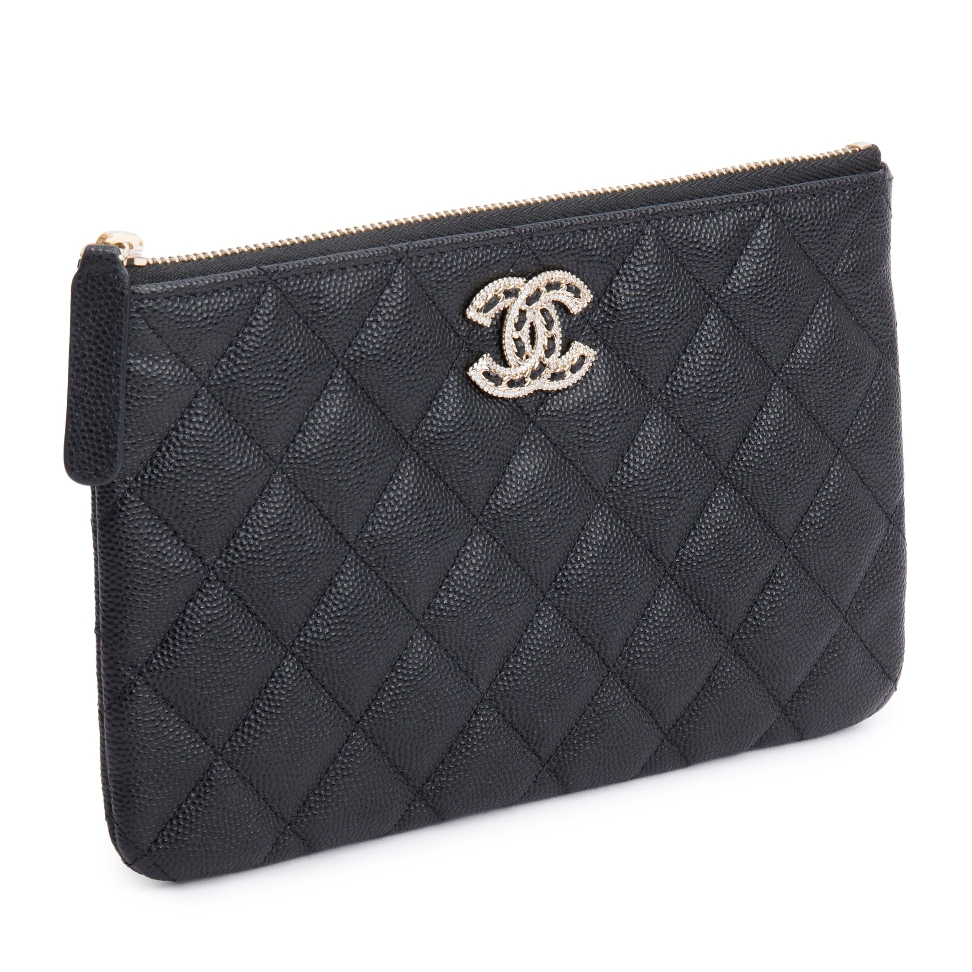 Chanel Quilted Caviar CC Strass O Leather Black Travel Bag