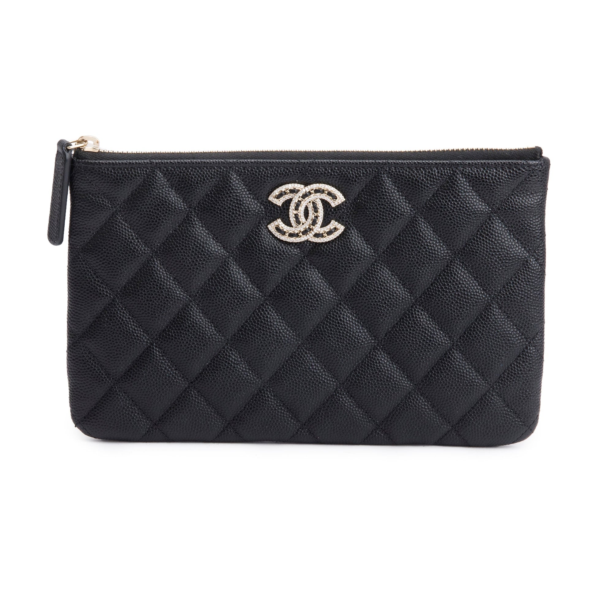 Chanel Quilted Caviar CC Strass O Leather Black Travel Bag