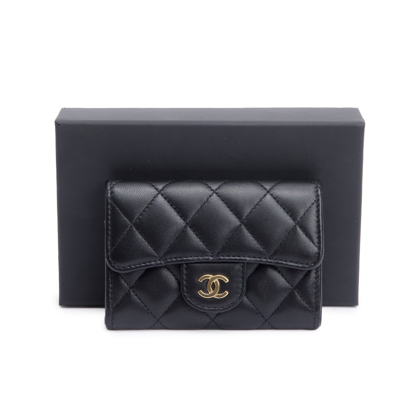 Chanel Quilted Classic Flap Card Holder Leather Lambskin Black Wallet Case Authenticity Card