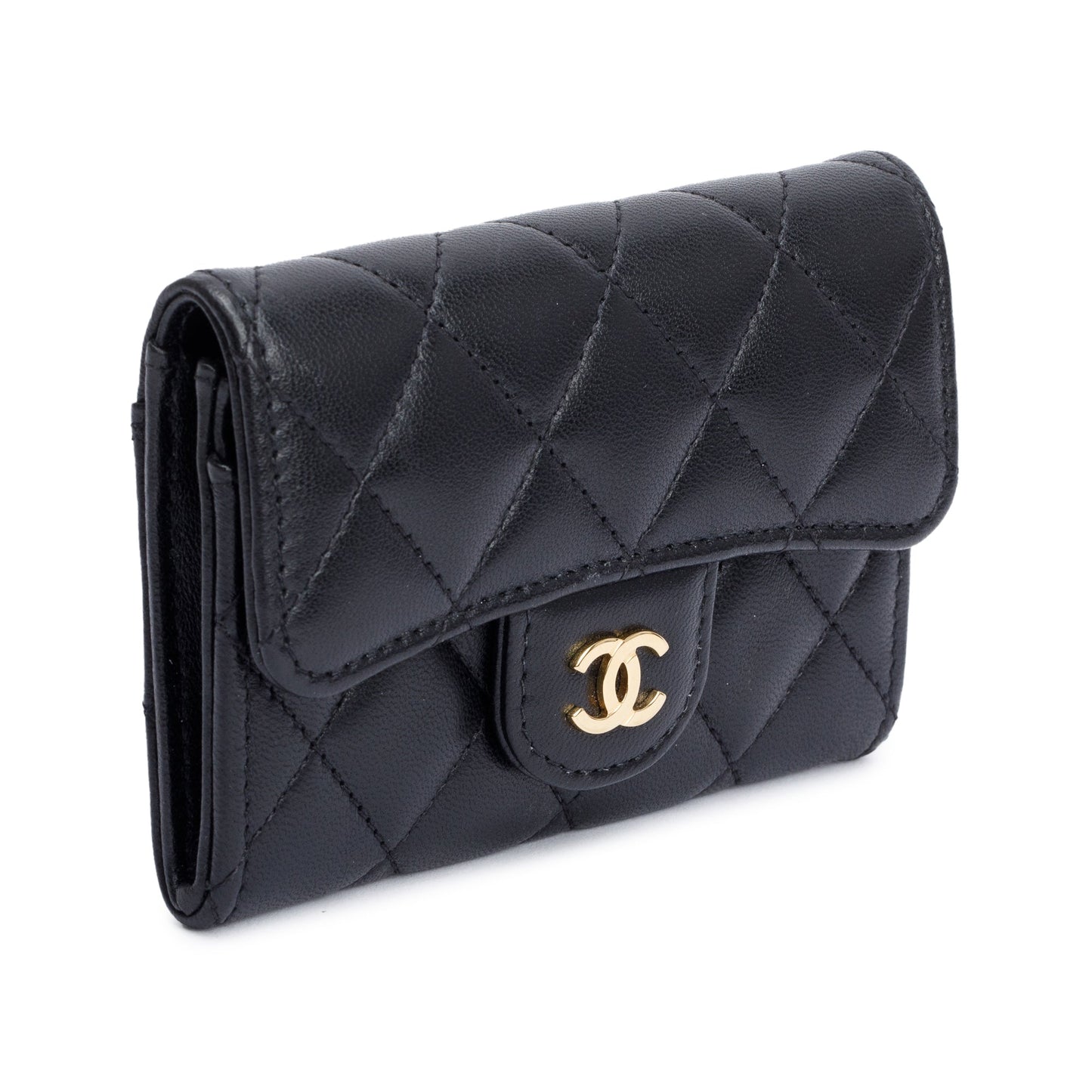 Chanel Quilted Classic Flap Card Holder Leather Lambskin Black Wallet Case Authenticity Card