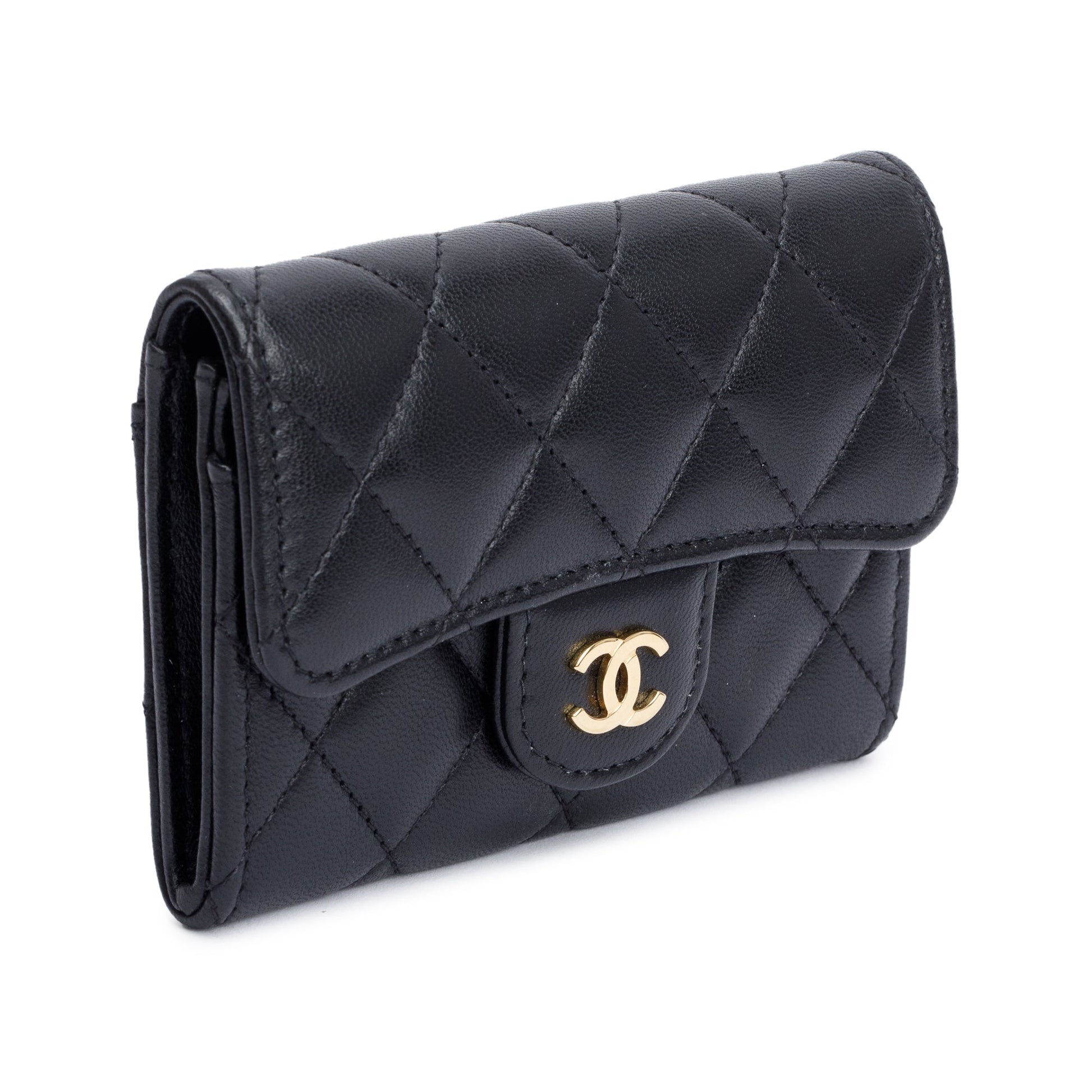 Chanel Quilted Classic Flap Card Holder Leather Lambskin Black Wallet Case Authenticity Card