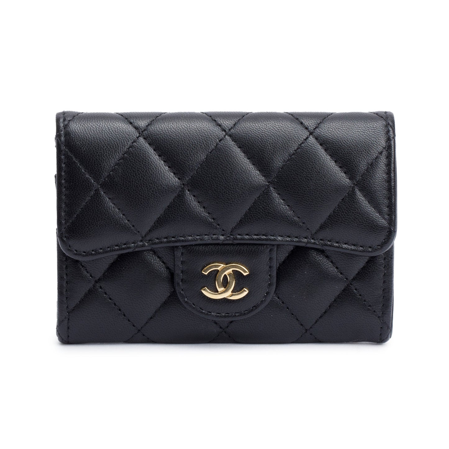 Chanel Quilted Classic Flap Card Holder Leather Lambskin Black Wallet Case Authenticity Card