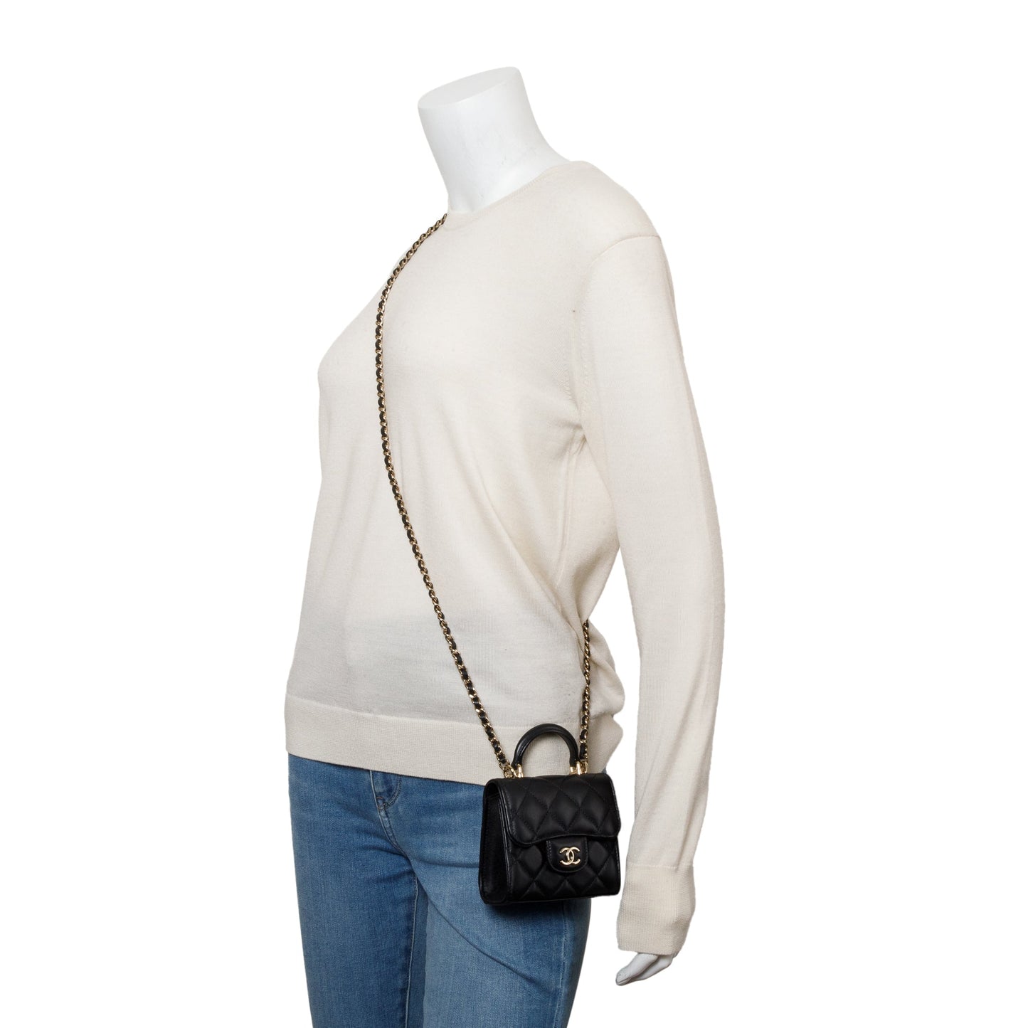Chanel Quilted Top Handle on Leather Lambskin Black Travel Bag