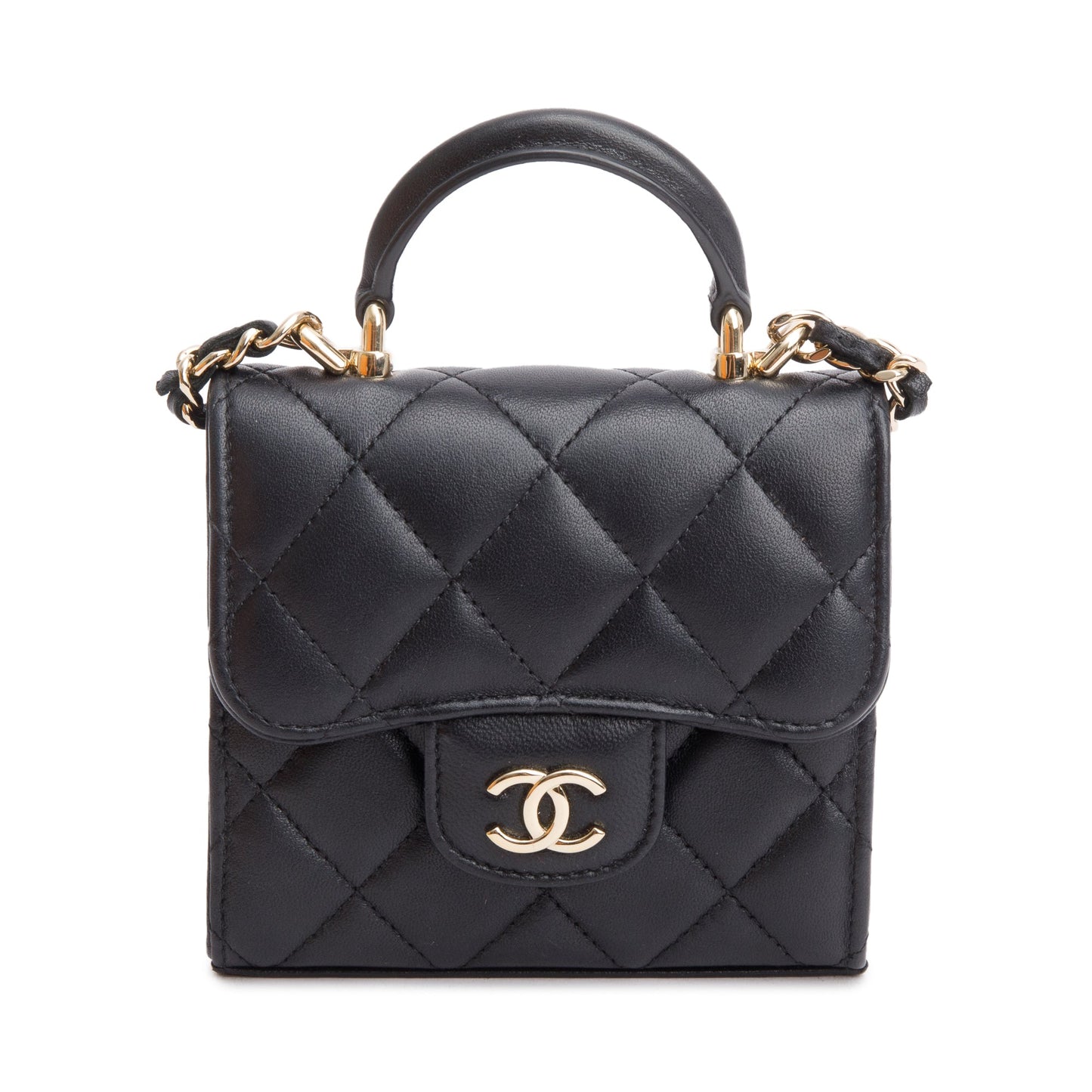 Chanel Quilted Top Handle on Leather Lambskin Black Travel Bag
